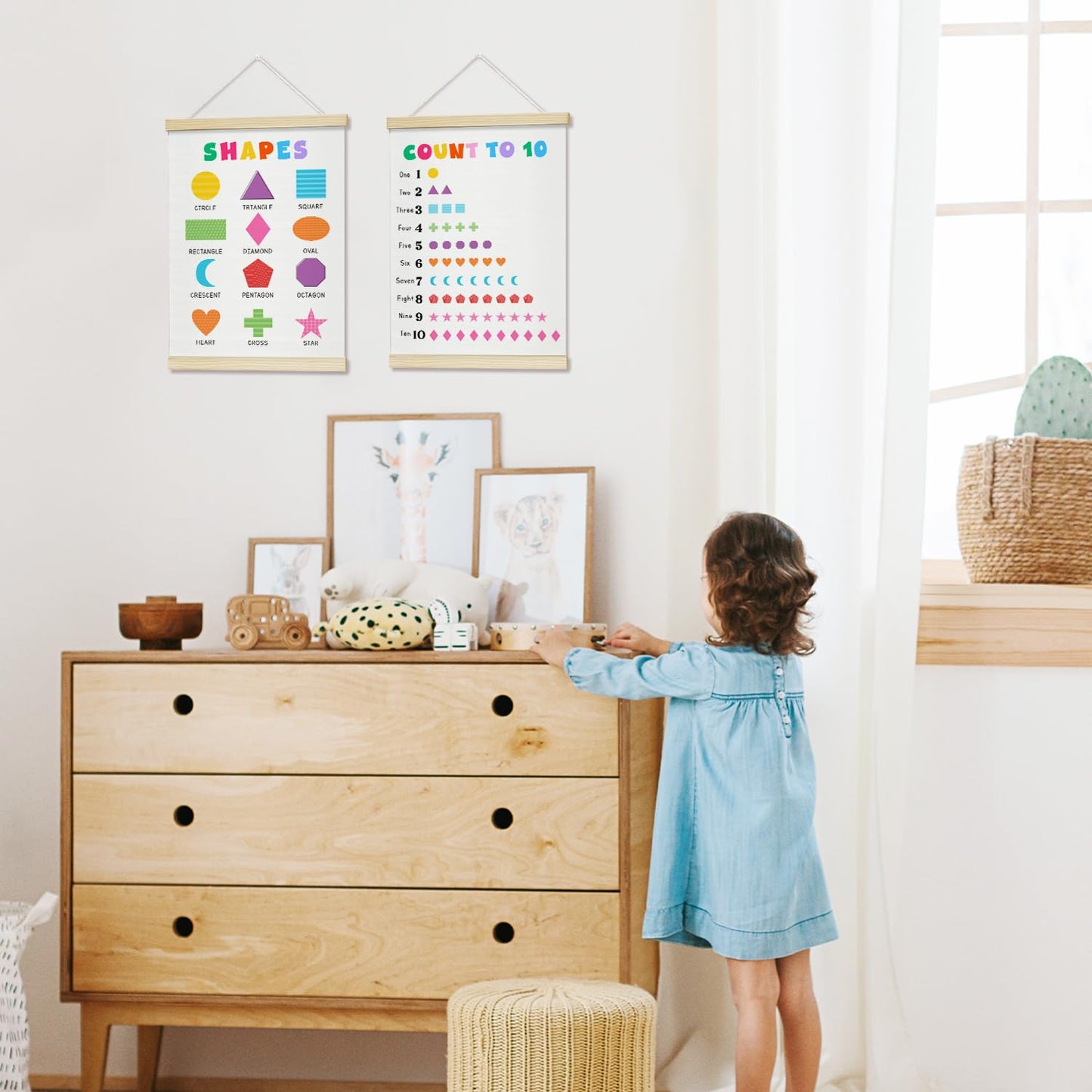 rizotus Numbers Shapes Poster Hanger Frame Set of 2, Educational Wall Art Posters for Kids Room, Hanger Frame for Classroom Toddler Nursery Playroom Bedroom Wall Decor, 12x16 Inch -B04