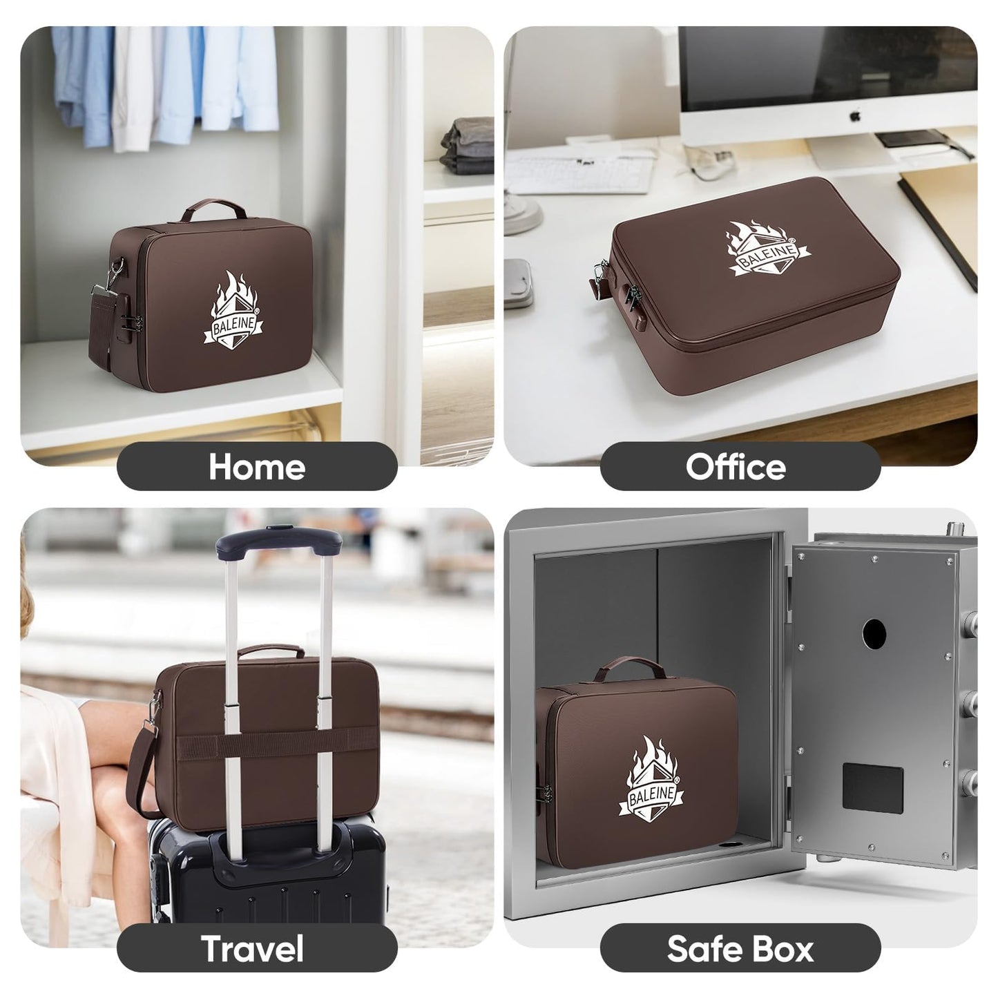 BALEINE Fireproof Document Box with Lock, Portable Fireproof Document Bag Waterproof Fire Proof File Boxes for Documents, File Organizer Box for Important Paperwork (Brown, 15''x11''x4'')