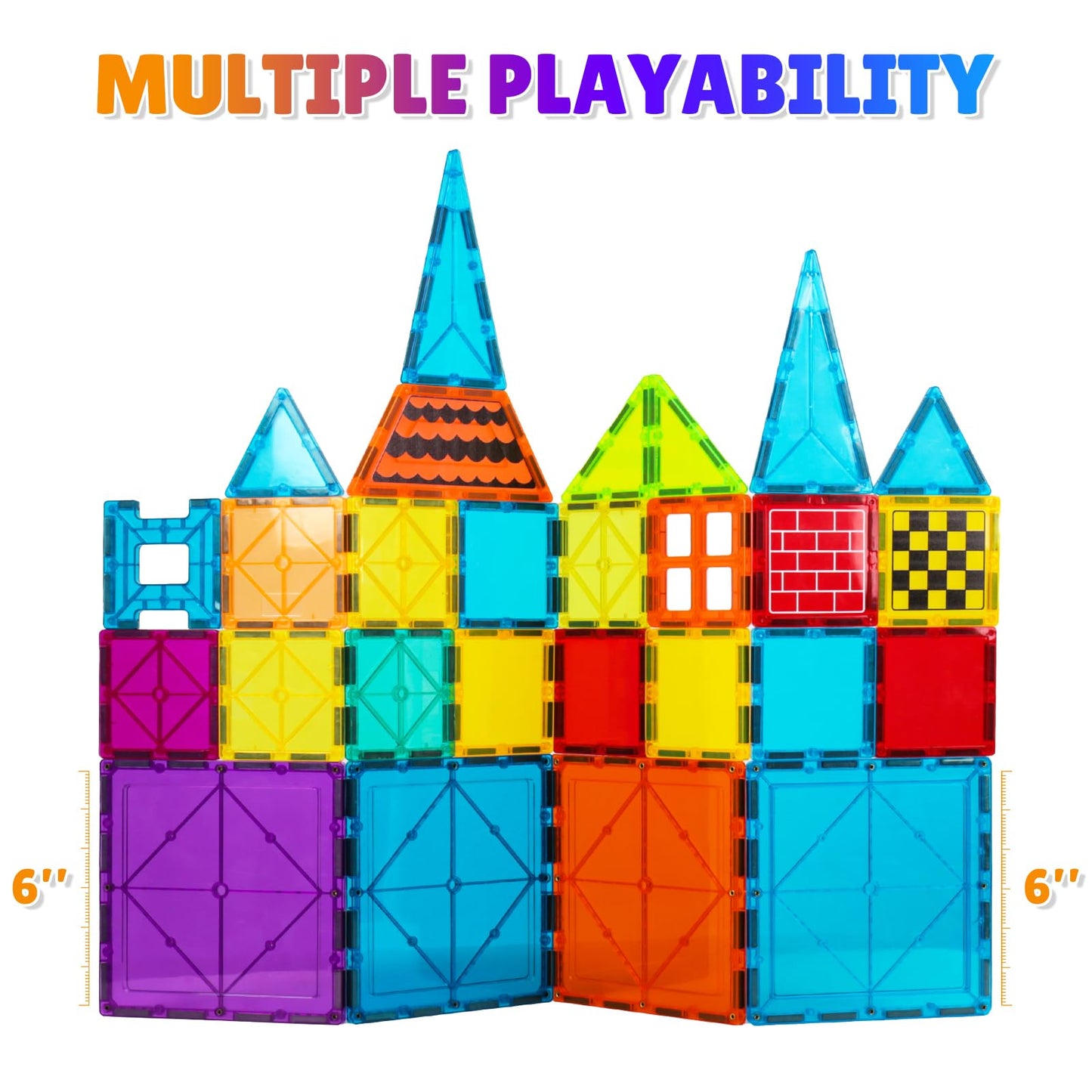 NEOFORMERS Large Magnetic Tiles Set - 6 Piece Square STEM Learning & Educational Building Kit for Kids - Perfect Construction Toy Gift