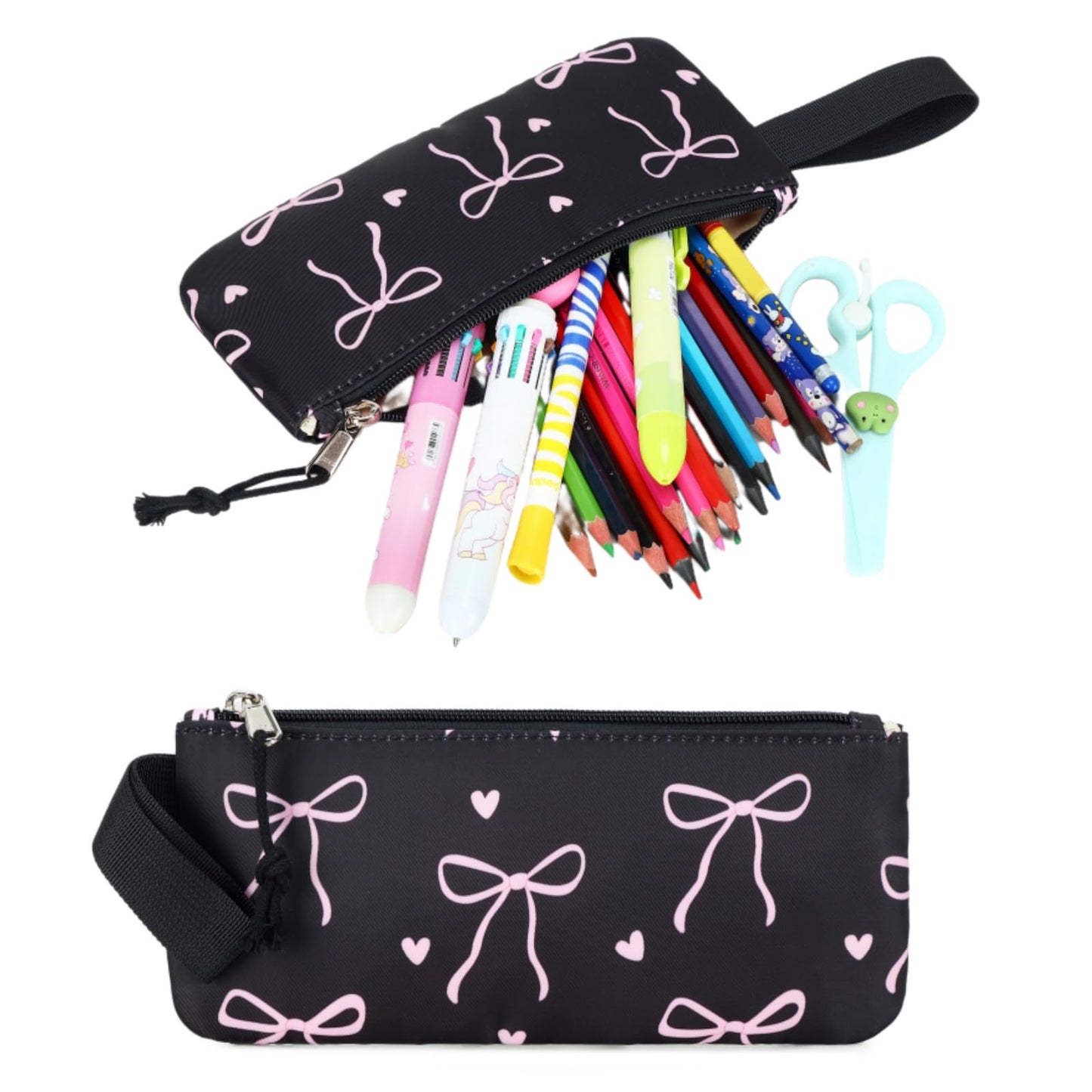 LOIDOU Backpack for Teen Girls Bookbags School Backpack with Lunch Box and Pencil Case 3 in 1 School Bags Set (Black Bow-Tie)