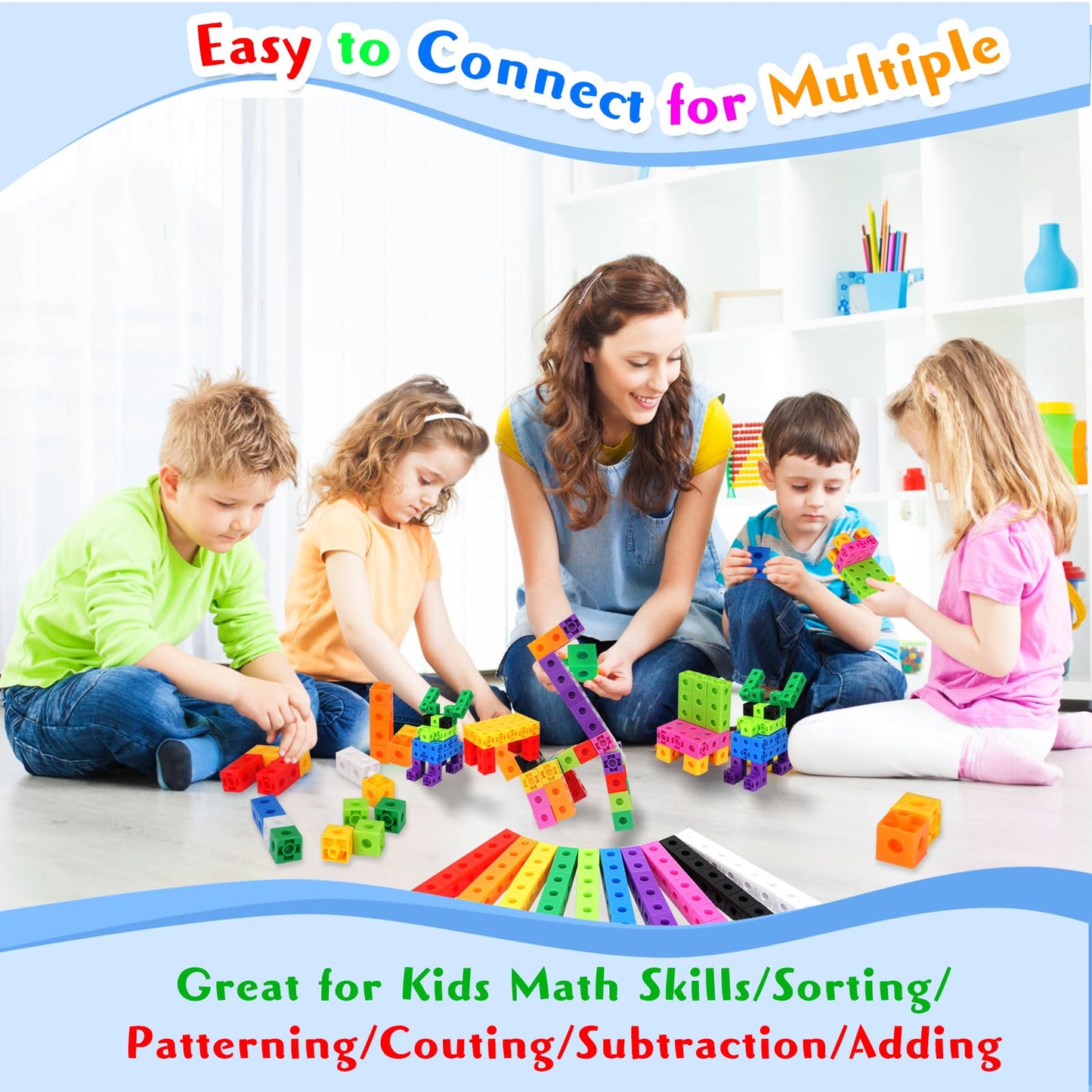 QUYSK 300 Pcs Linking Cubes for Kids - Counting Blocks with Storage Boxes, Connecting Cubes Math Manipulatives for Preschool & Elementary Aged Kids