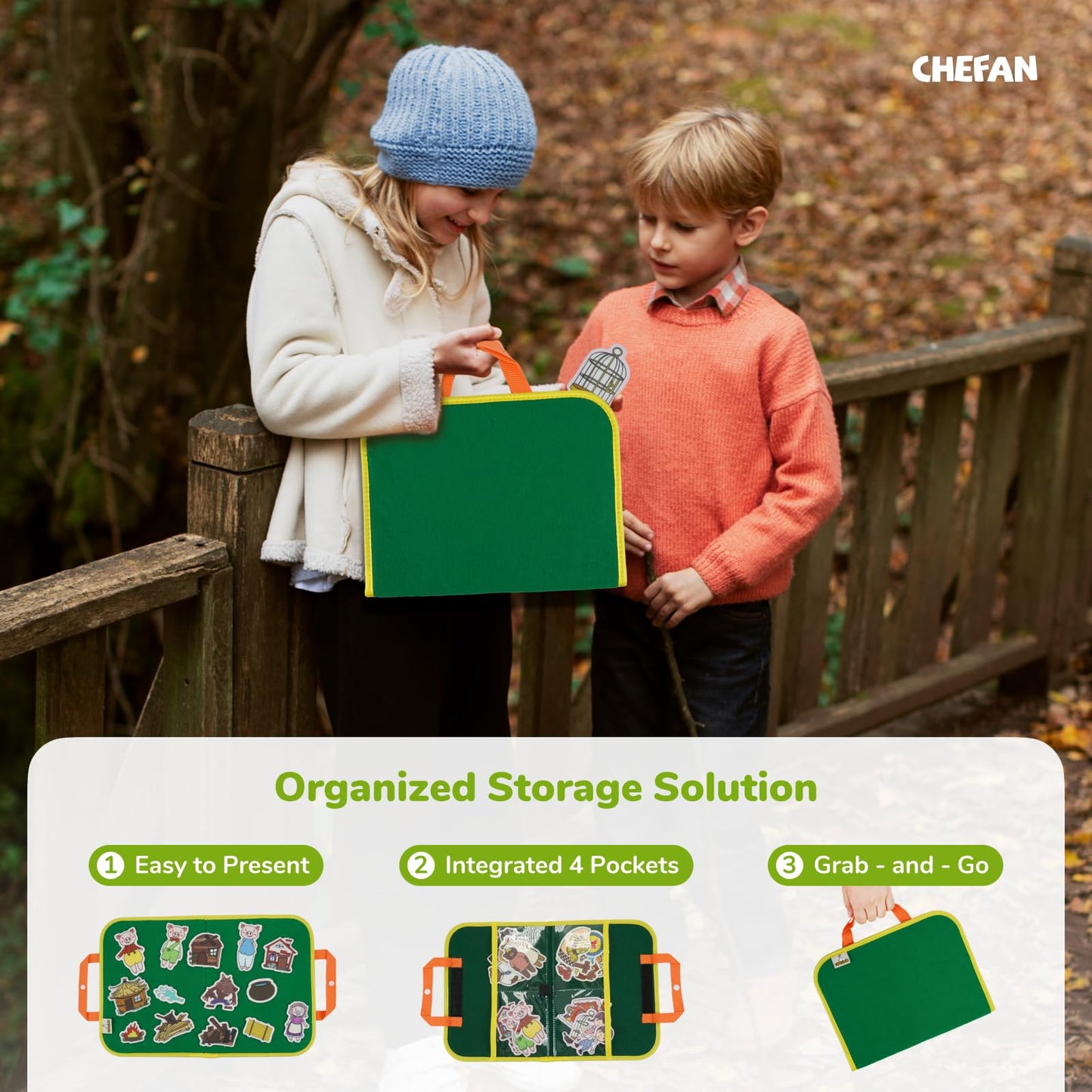 CHEFAN Felt Board Story Set, Flannel Board Stories for Toddlers Preschool, Three Little Pigs, Goldilocks and Three Bears, Hansel and Gretel, The Hare and Tortoise