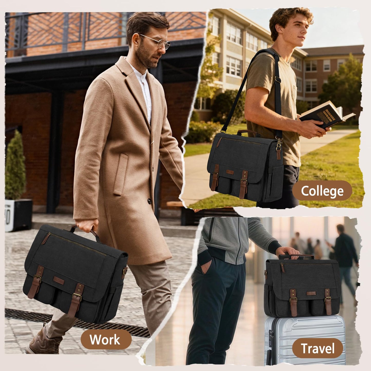 RAINSMORE Messenger Bag for Men, 15.6-17.3 inch Laptop Bag for Work College