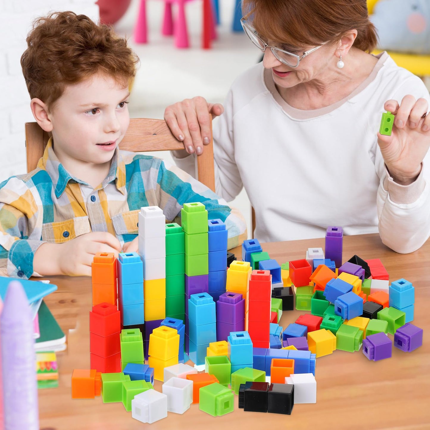 Jenaai 200 Pieces Linking Cubes for Math Counting Cubes, Plastic Counting Blocks, Colorful Math Manipulatives Classroom Learning Supplies for Preschool Activities Boy Girl(Simple Style)