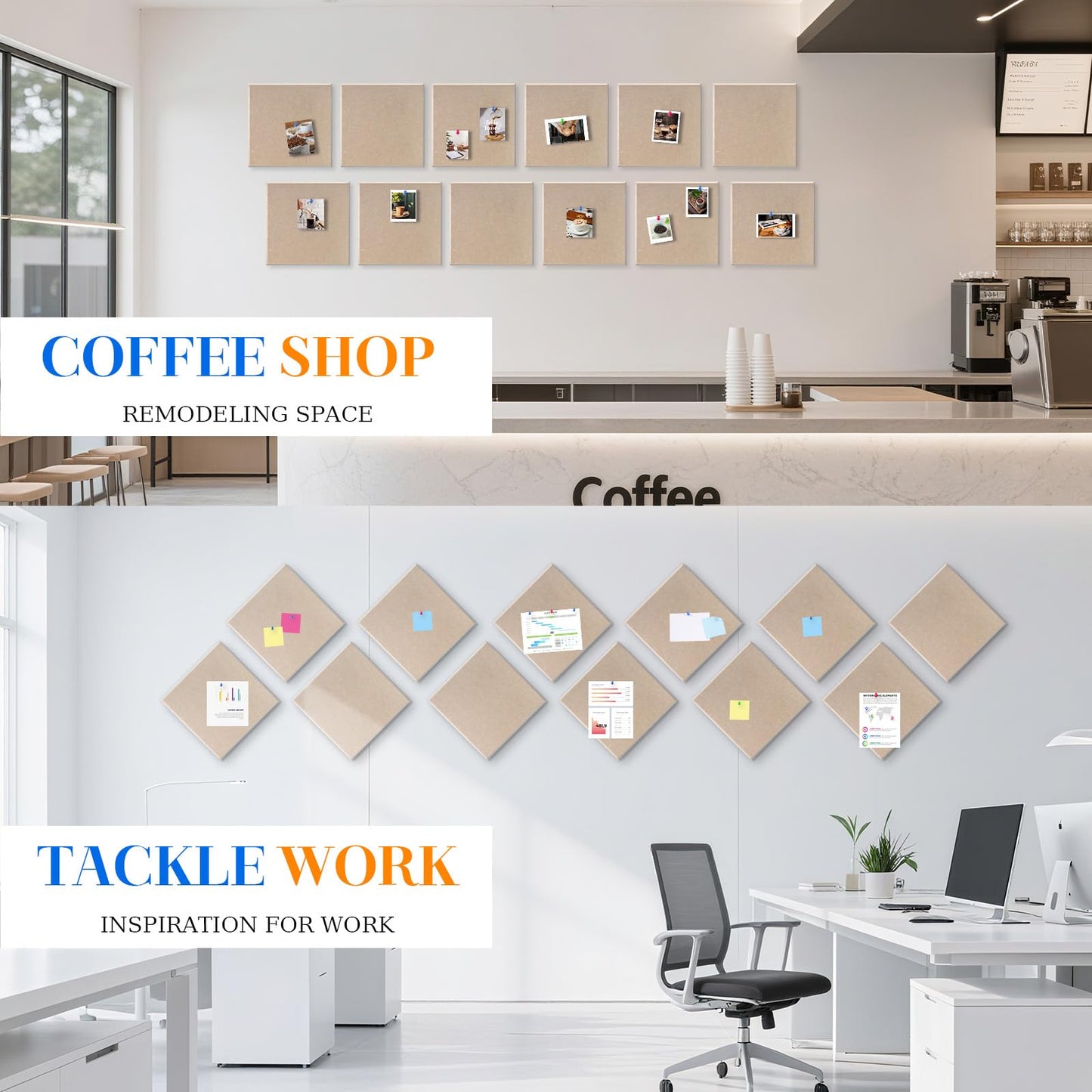 DOLLAR BOSS Large Cork Board for Wall 48" x 36" x 0.5" Bulletin Board 12 Packs Corkboard Tiles Self Adhesive Felt Wall Tiles for Office Home School, Latte