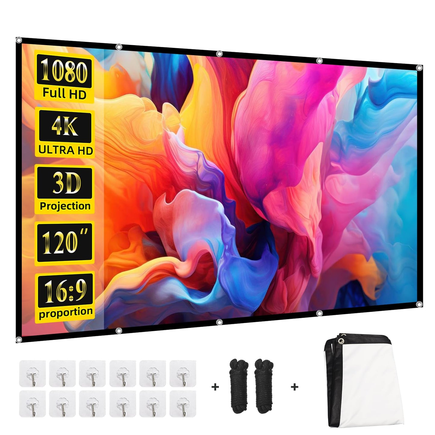 Projector Screen 120 inch,Portable Movie Projector Screen 16:9 HD Indoor Outdoor Double Sided Rear Projection Screen Video for Home, Party, Office, Classroom