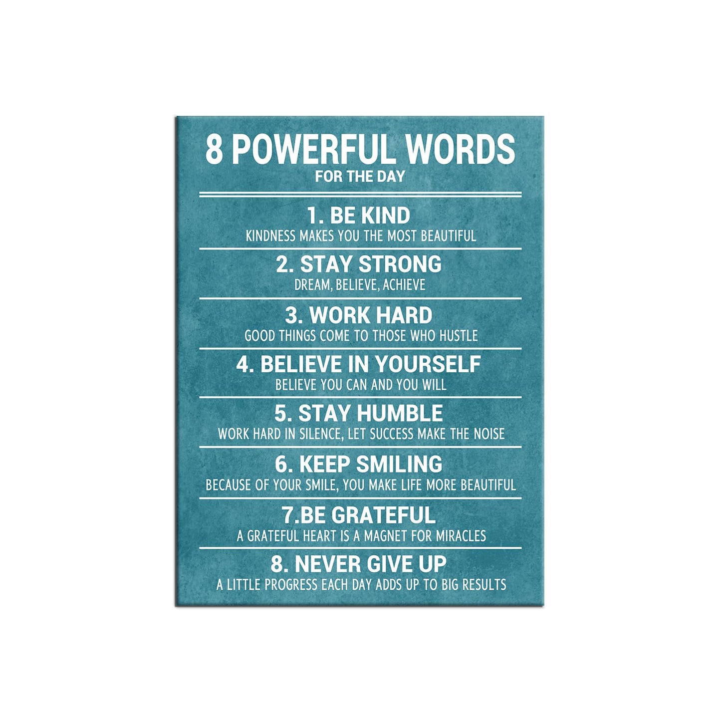 YSPCSUN Inspirational Posters for Office 8 Powerful Words for the Day Quote, Teal White Canvas Wall Decor for Home Office Dorm Classroom, Single Panel Framed Canvas, 24x18 Inch