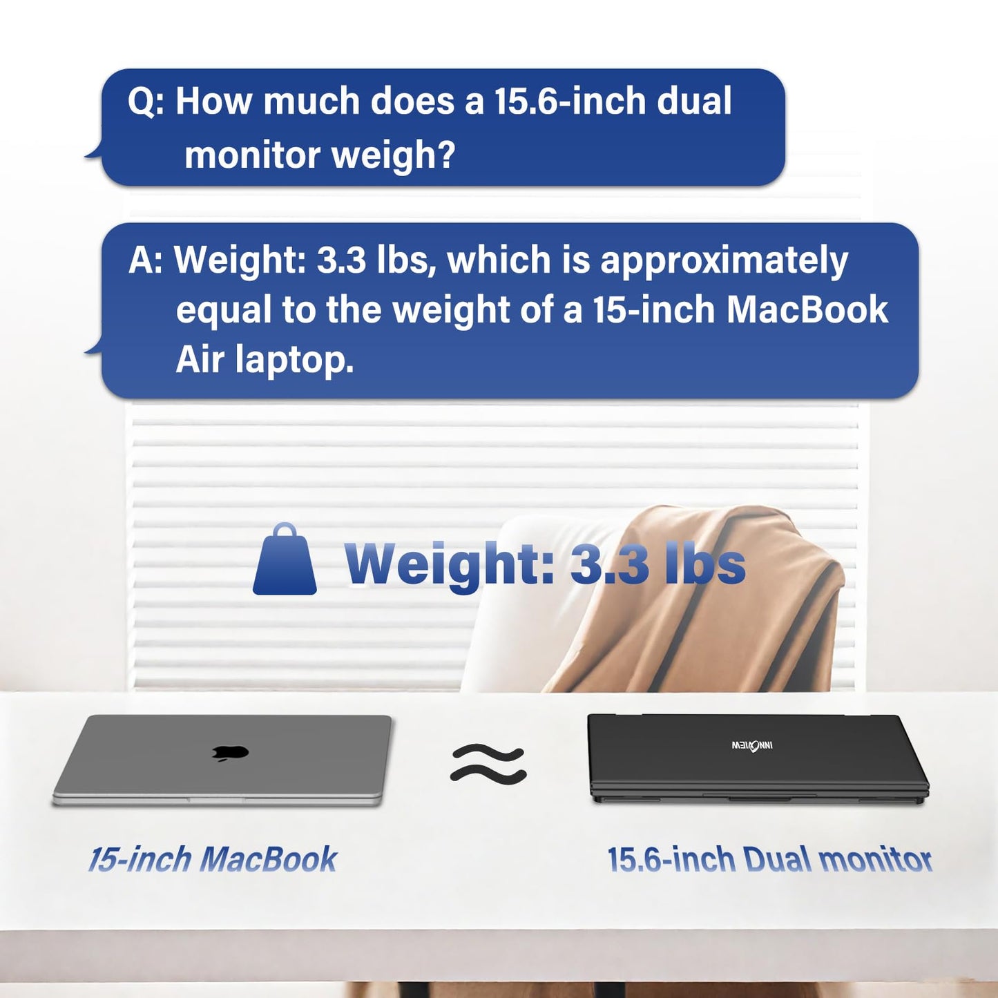 InnoView Dual Portable Monitor 15.6" 1920x1080 Dual Stacked Foldable Monitor | 315° Screen Adjustment | USB-C/HDMI Dual Screen Monitor for Laptop, Mac, Windows