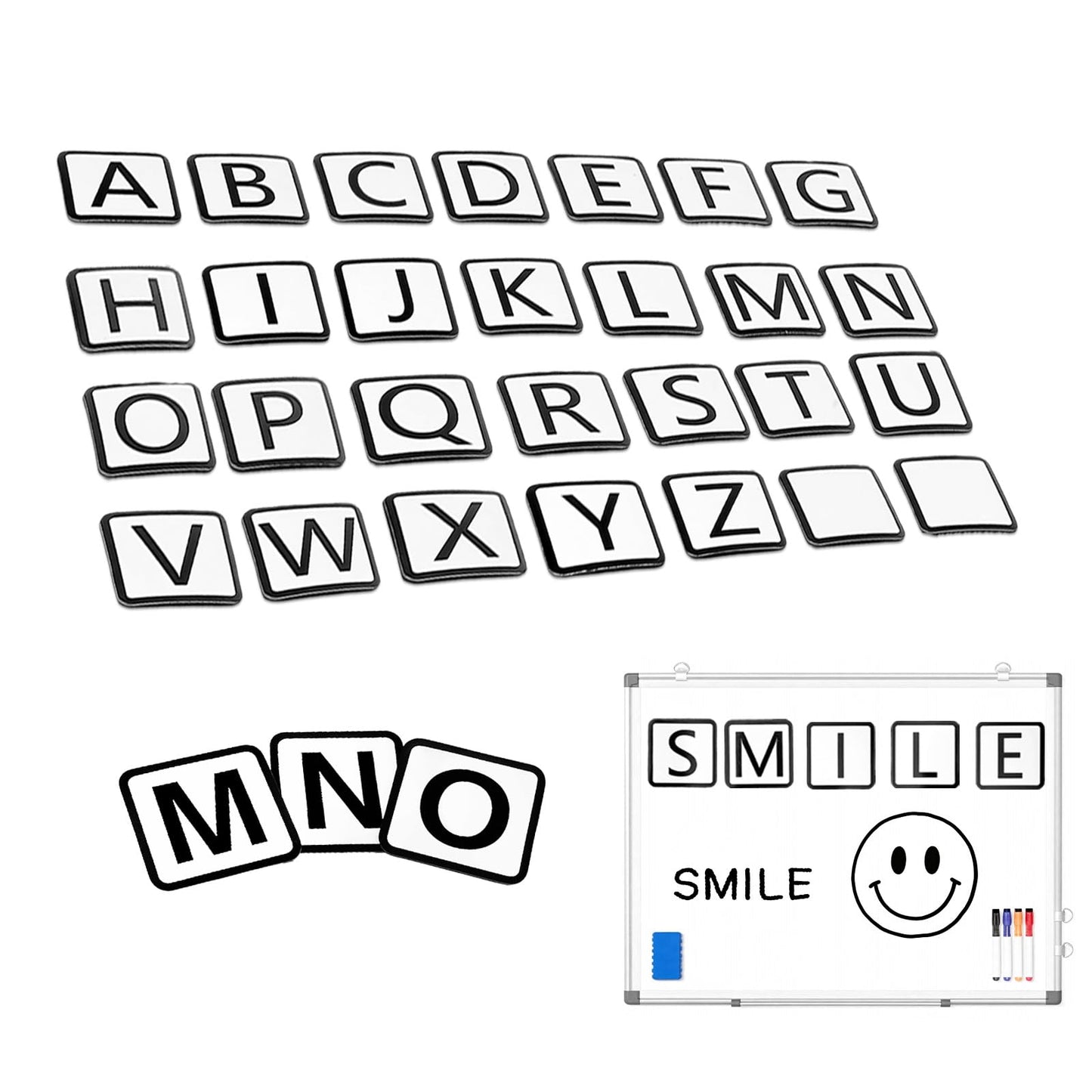 Small Alphabet Magnets 1.5x1.5 for Whiteboard/Fridge, 26 Magnetic Letters+2 Backup for Age 12+