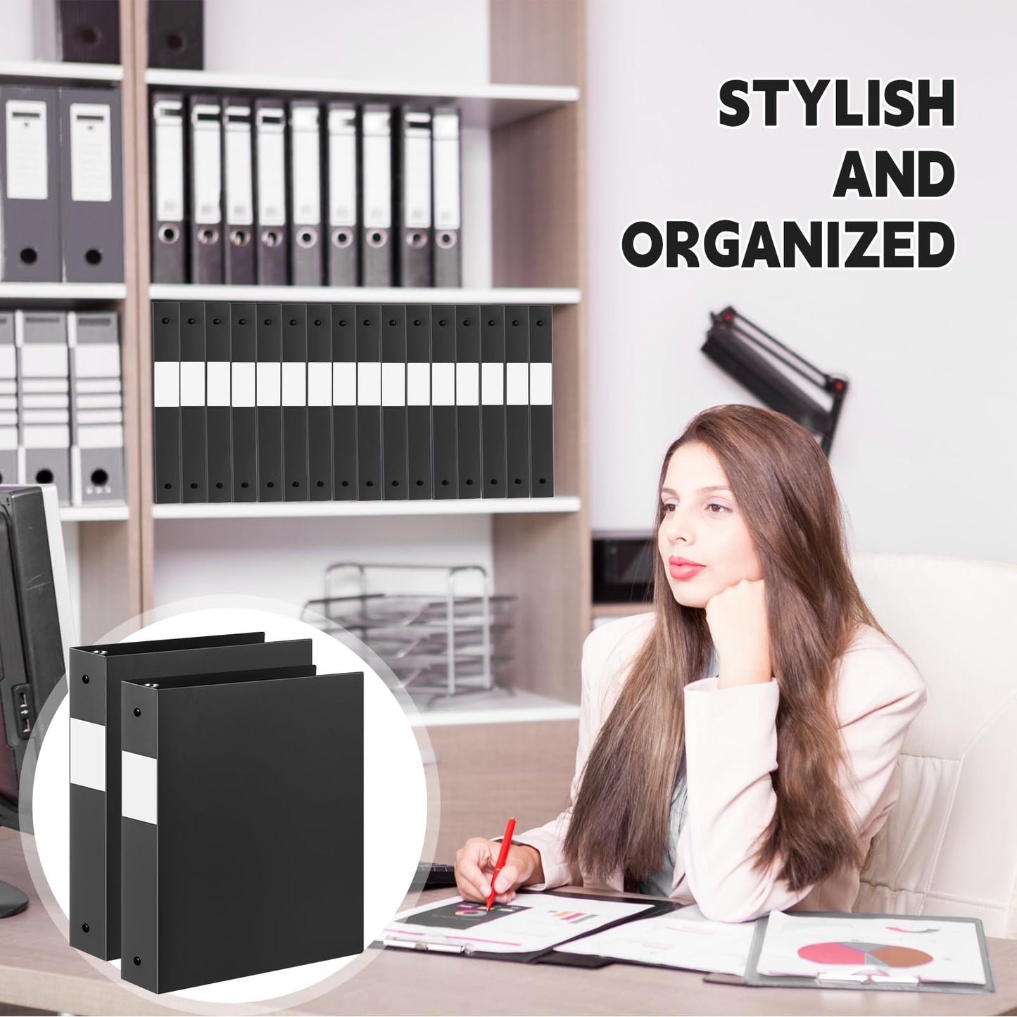 Henoyso 24 Pcs Black 1.5" 3 Ring Plastic Binder Bulk, 1 1/2 Inch Soft Flexible Binders Round Rings, Fits Letter Size 8.5'' x 11'' Paper, Holds 350 Sheets, for School Office (1.5 Inch)