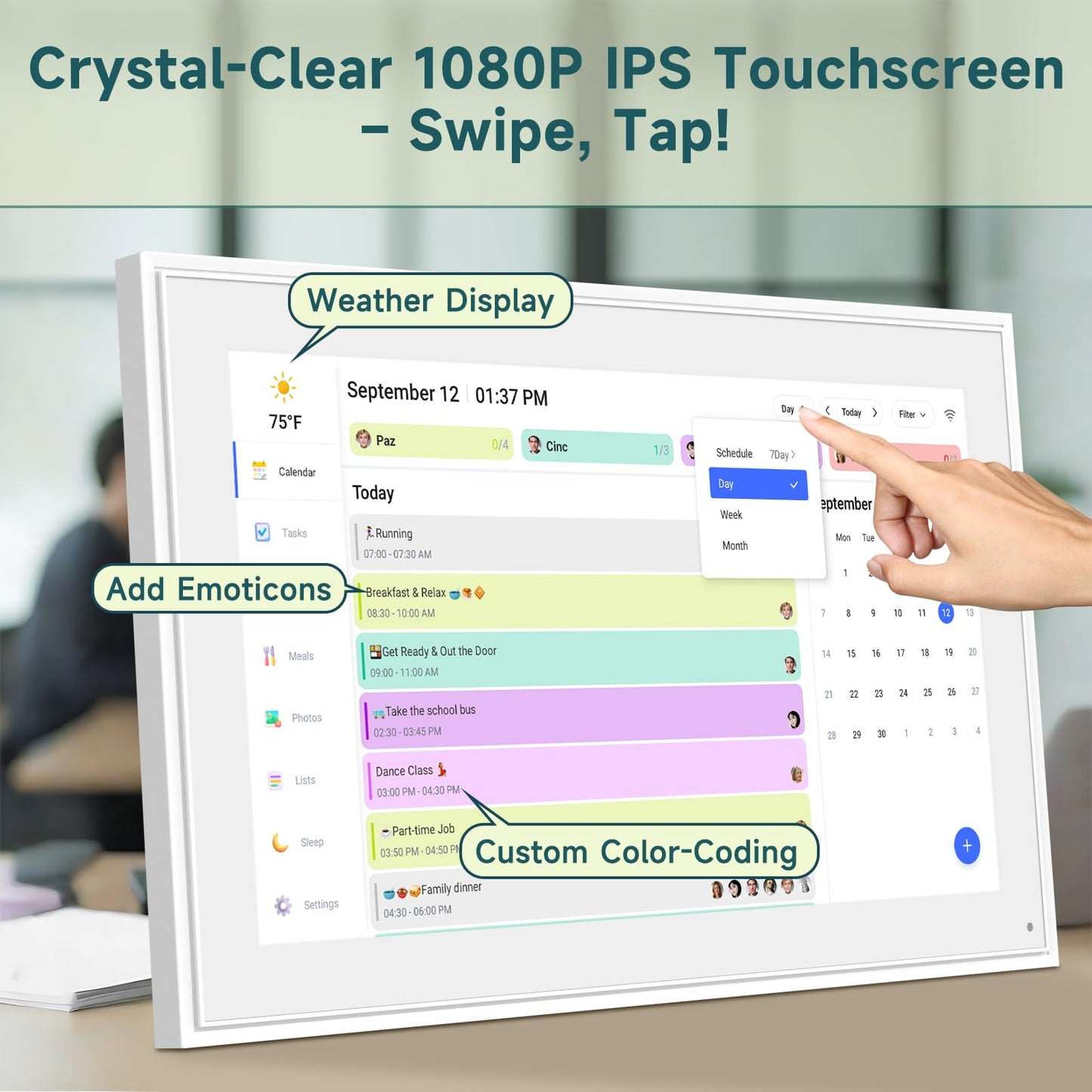 21.5 Inch Digital Wall Calendar β Rewards for Chores! Smart Electronic Family Organizer with Touchscreen, Meal Planner & Photo Frame, Syncs with Google/iCloud, for Wall or Desk, White (New Version)