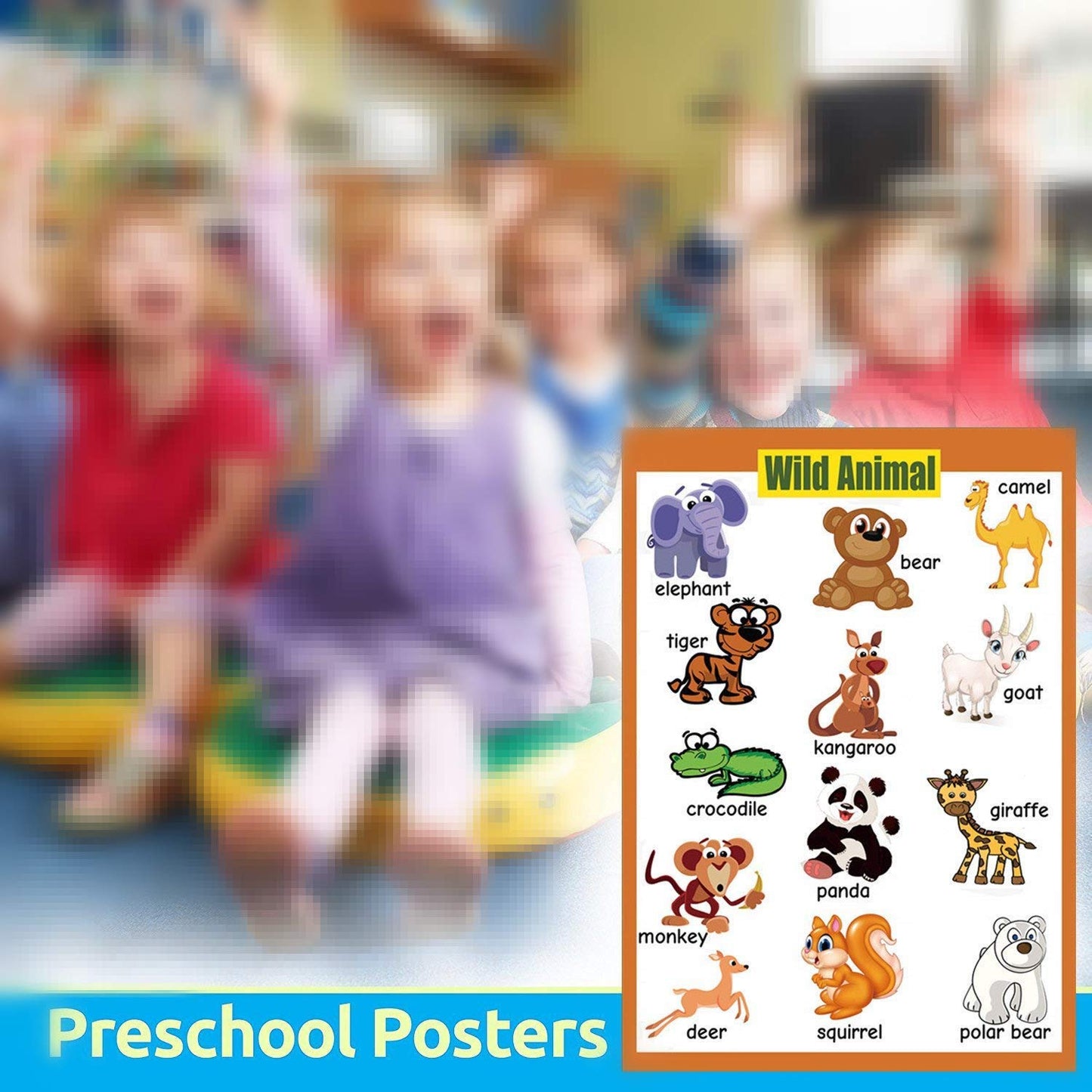 4 Pieces Laminated Educational Preschool Posters for Toddlers| Educational Wall Charts | School classroom Posters | Class decorations for Kindergarten- Sea Animal,Farm Animal,Wild Animal, Insect.