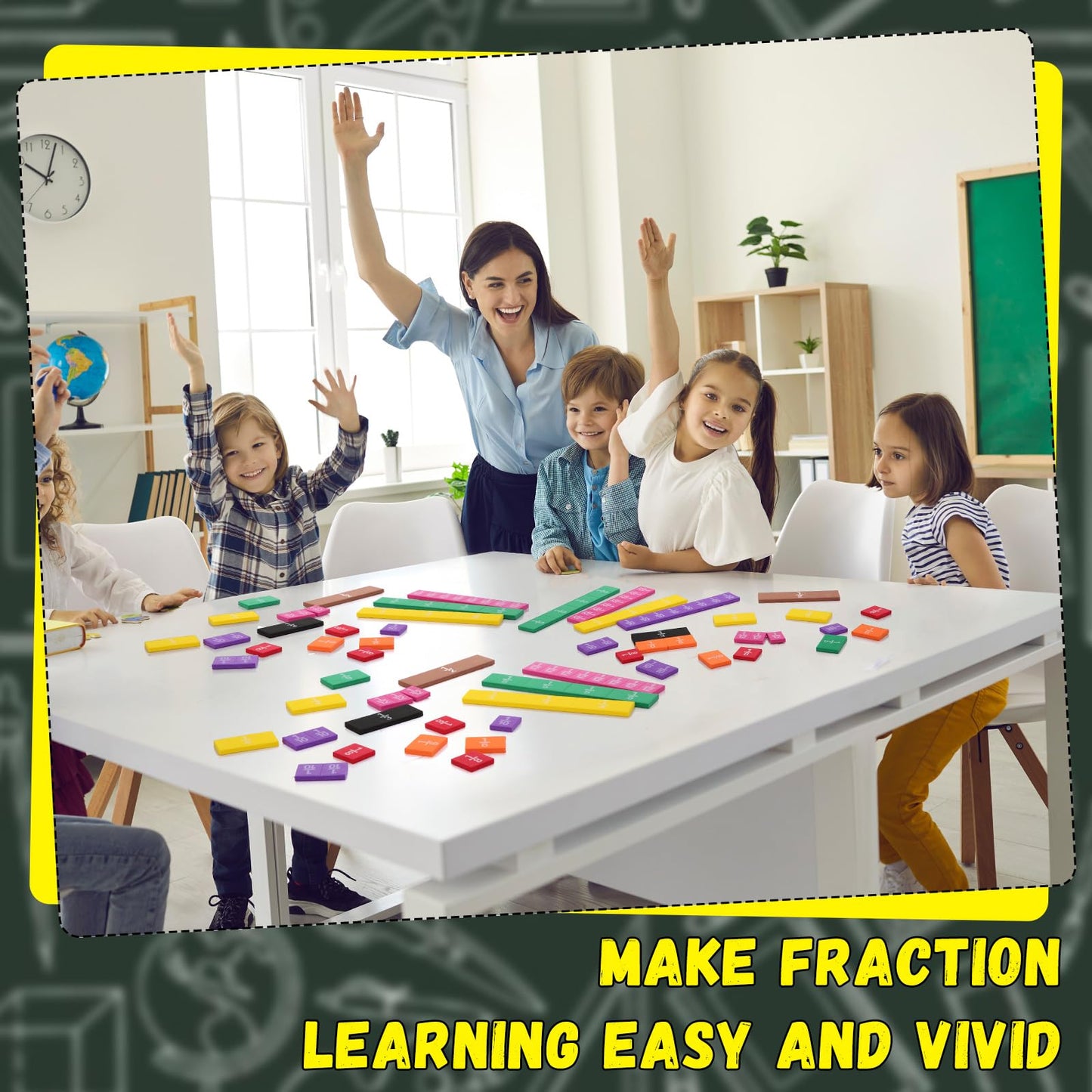 Sayglossy 6 Sets Fraction Tiles Set for Math Classroom Fractions Manipulatives Math Manipulatives for Home School Supplies