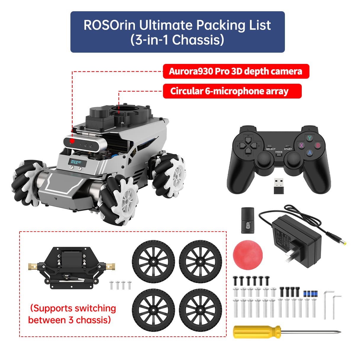 HIWONDER ROS2 Robot Car for Jetson RPi Gemini ChatGPT Large AI Models Depth Camera SLAM Mapping Autonomous Driving Programming Education 3-in-1 Chassis Car, ROSOrin Ultimate Kit & Jetson Nano 4GB