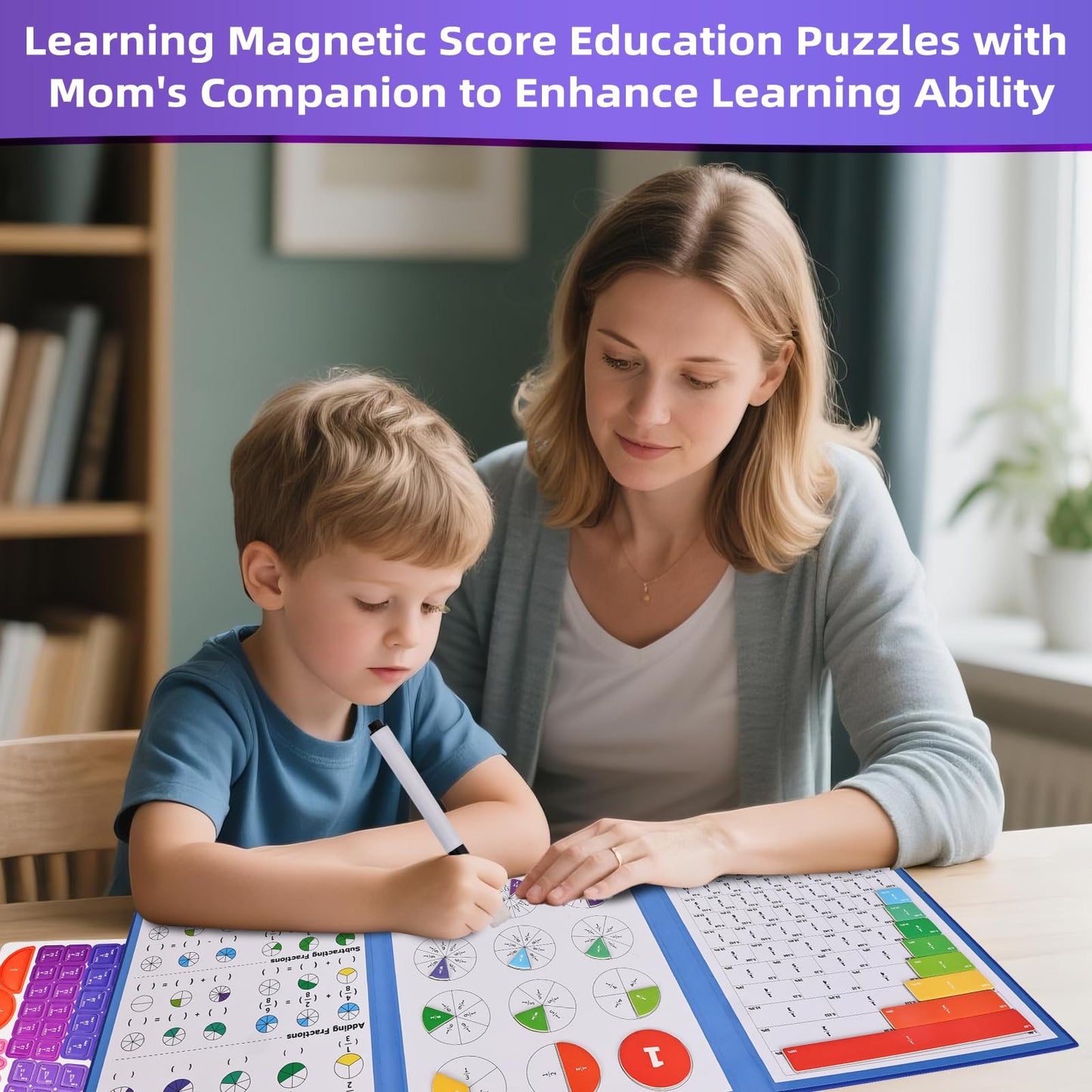 Magnetic Fraction Demonstration Book,Magnetic Fraction Tiles & Fraction Circles,Montessori Fraction Manipulatives Learning Games for Kids,Fraction Manipulatives for Elementary School (Fox)