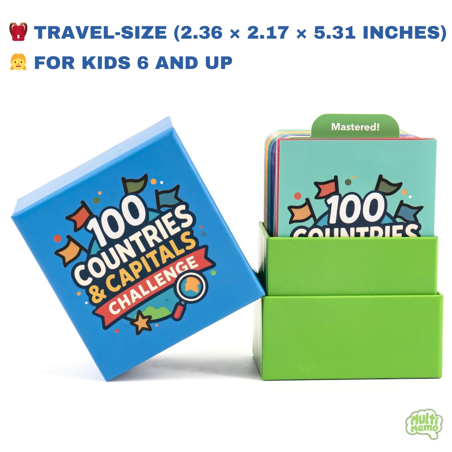 Countries, Capitals & Flags Flash Cards – Geography Learning Game for Kids – Educational Card Set for Classroom, Homeschool & ESL – World Facts, Memory Game – Ages 6+