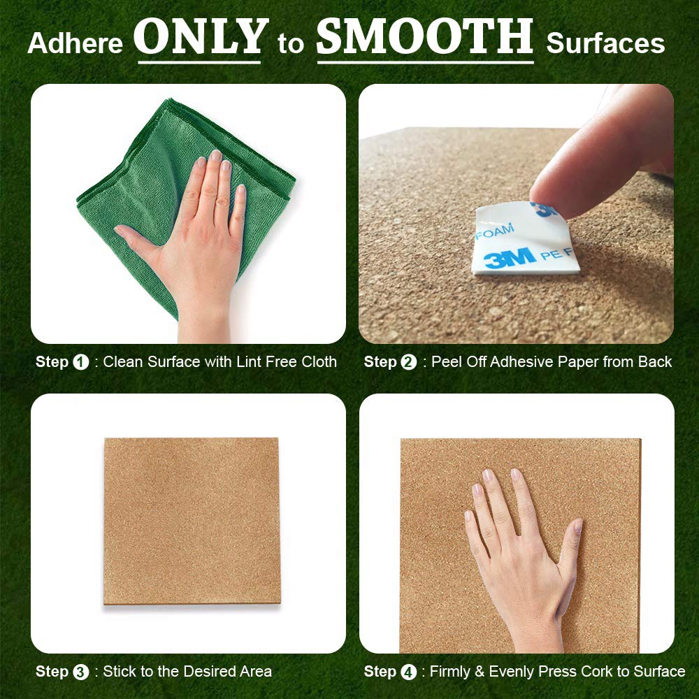 Classic Mules Cork Board Tiles - 8 Pack Square - 12" x 12" - 1/4" Thick Cork Tiles - Premium Natural Cork for Bulletin Board, Display or Mini Wall - 72 Self Adhesive Squares Included