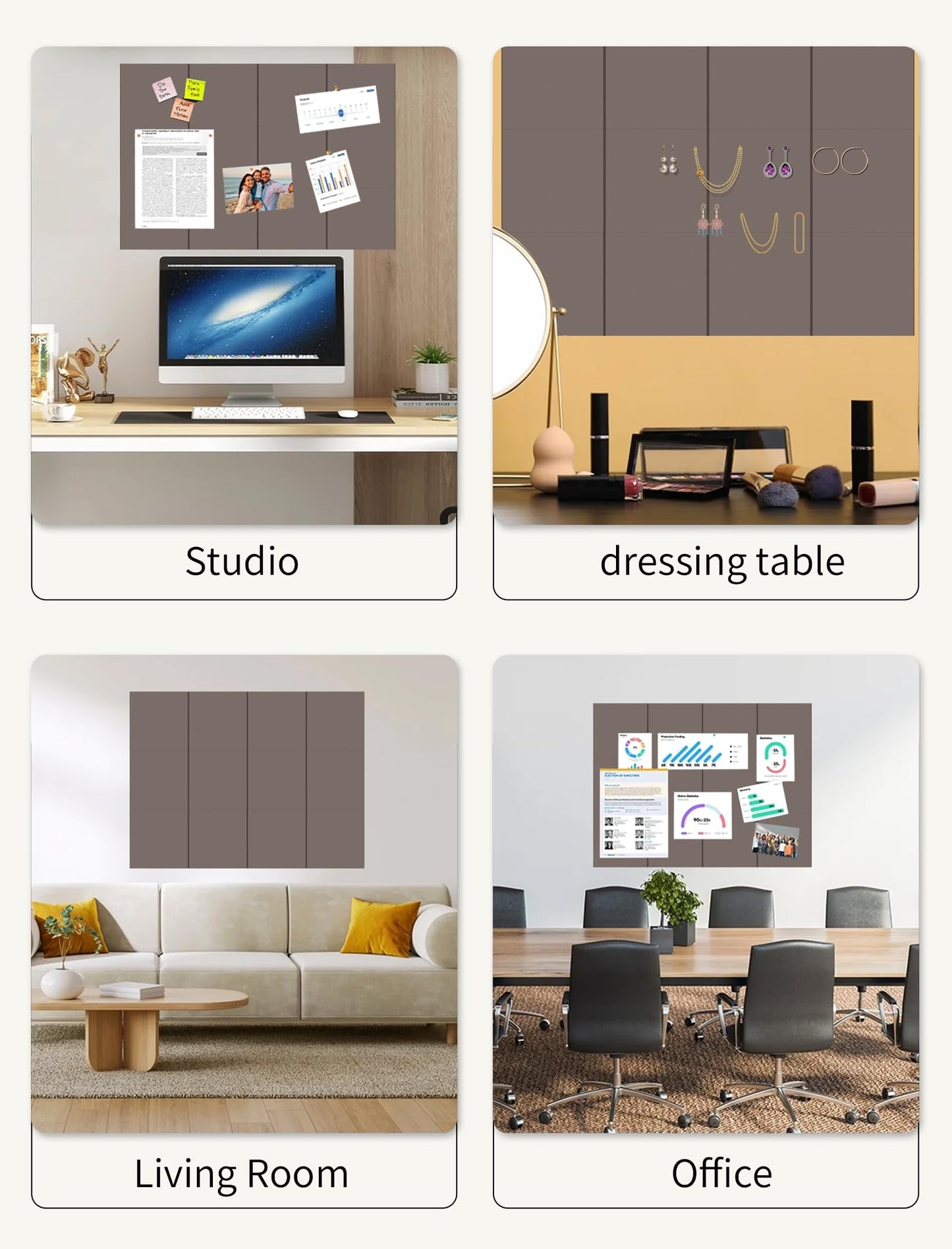 Large Bulletin Board 48"x 24" Cork Boards for Walls, 8 Pack Felt Wall Panels Photo Board, Cork Board for Office Home Pin Board