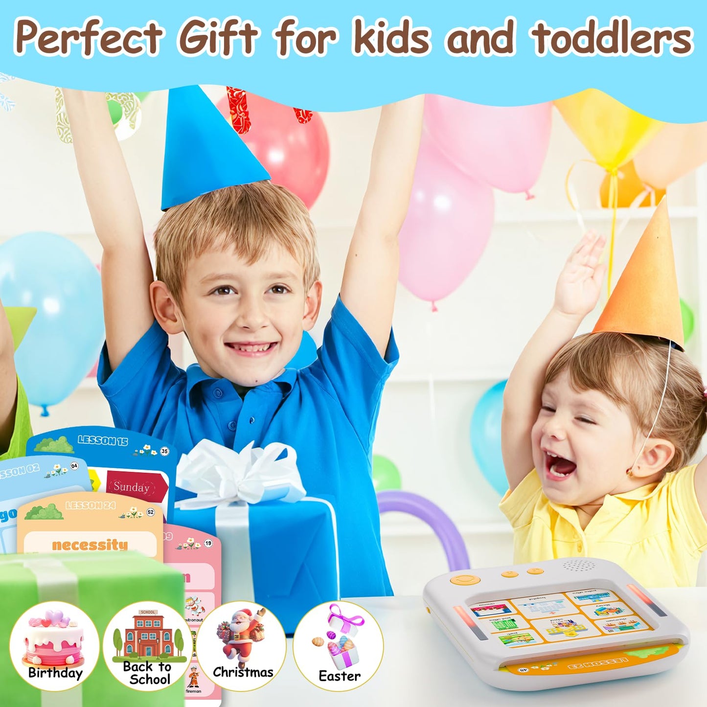 Interactive Educational Learning Tablet Toy for Kids,Screen-Free Phonics Learning Toy with 30 Flash Cards for Alphabets, Numbers, Words, Animals, Learn to Read for Boys Girls 3-5 Years Old, White
