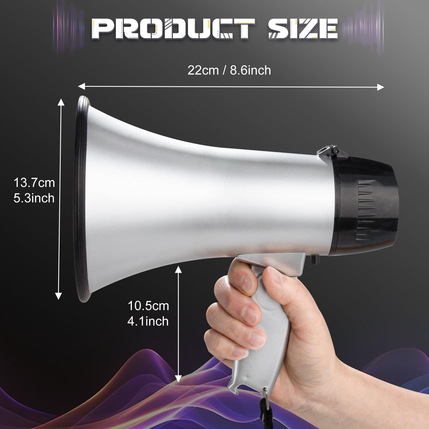MyMealivos 20W Megaphone Bullhorn, Built in Siren & 240s Recording, 5.4"×8.6" Portable Megaphone with Volume Control Cover Up to 300 feet+ for Indoor and Outdoor Activities(Silver)