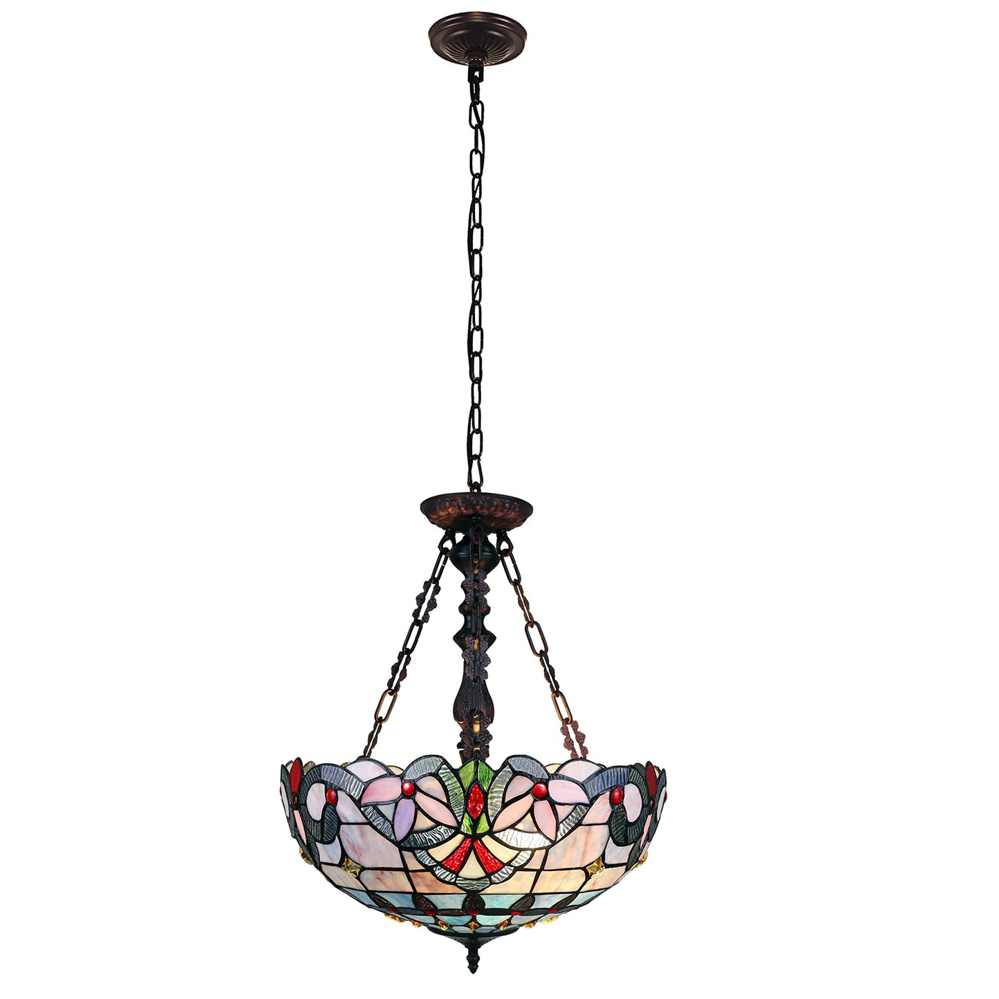 Chloe Lighting 2-Light Inverted Ceiling Pendant, Victorian Tiffany-Style, Dark Bronze, 18in Wide, Multicolor, Model CH3T381VB18-UP2
