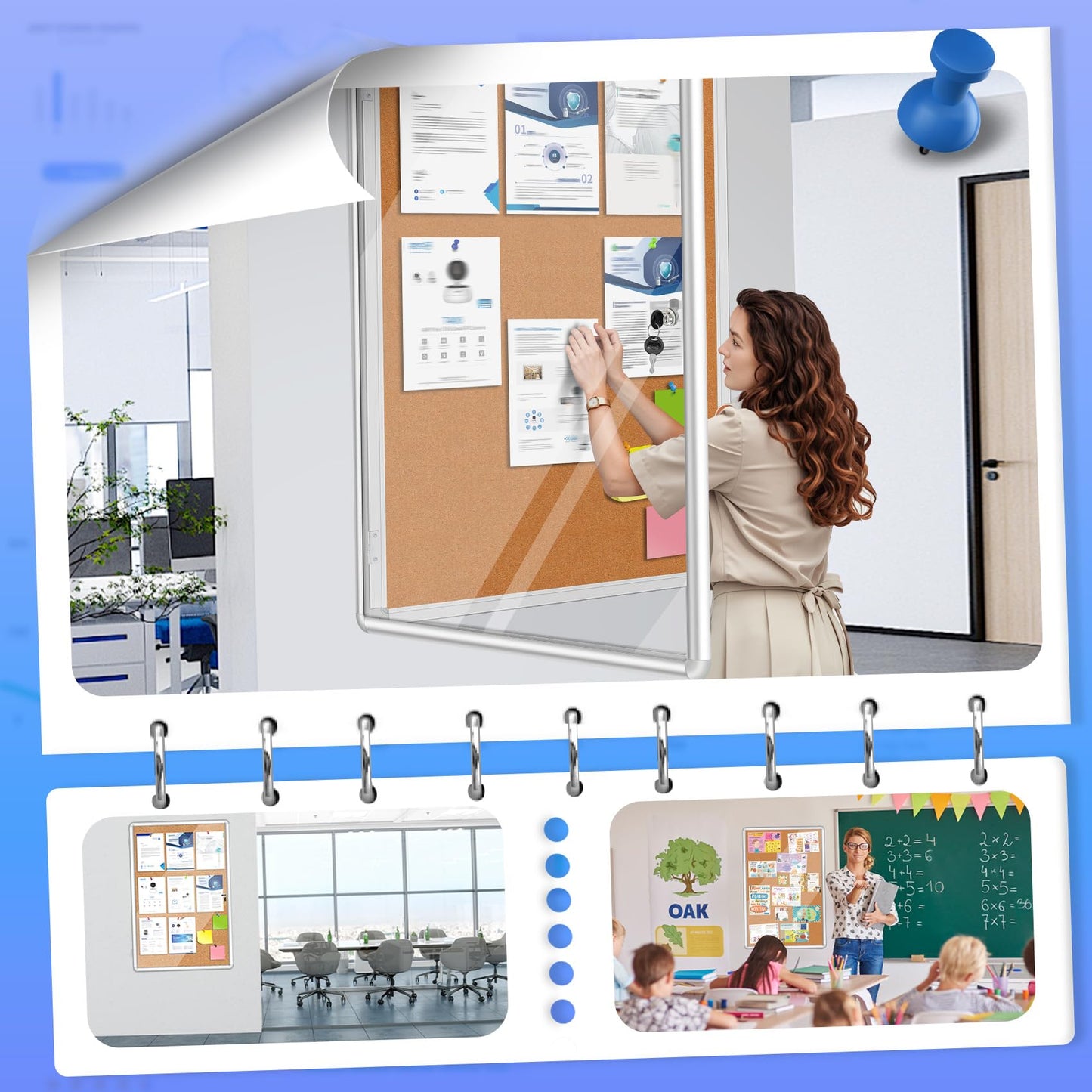 Magula 36"x24" Enclosed Bulletin Board Tamper-Proof Dispaly Case, Aluminium Frame, Shatter Resistant Lockable Bulletin Board, Enclosed Cork Board for School, Office, Commercial, Hospital etc