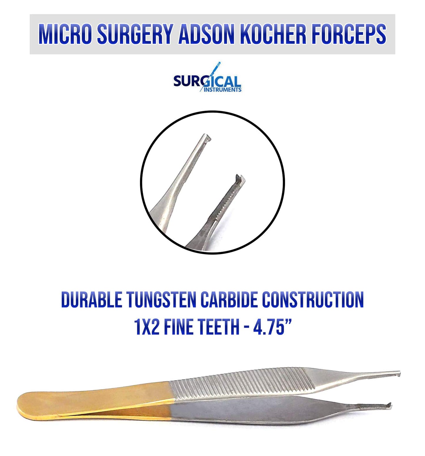 SURGICAL ONLINE T/C Micro Adson Kocher Forceps 4.75" 1x2 Teeth - Tissue Forceps, Fine Point, Premium Quality Tungsten Carbide