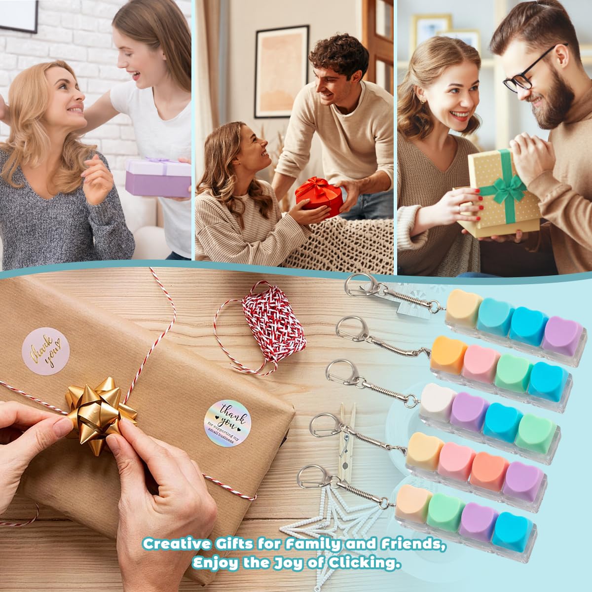5Pcs Keyboard Fidget Toy, Cute Loud Fidget Keyboard Keychain 4-in-1 Keyboard Clicker Fidget Toy Stress Relief, Colorful Button Fidget Sensory Fun Toys for Anxiety Decompression (Heart)