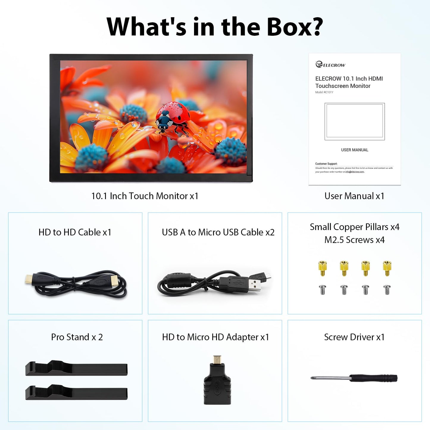 ELECROW 10.1 Inch Touchscreen Monitor, 1280x800 IPS LCD HD Display with Stand, Portable Capacitive Touch Screen for Raspberry Pi 3/3B+/4B/5, Jetson Nano, Banana Pi, PC, Windows, Beaglebone