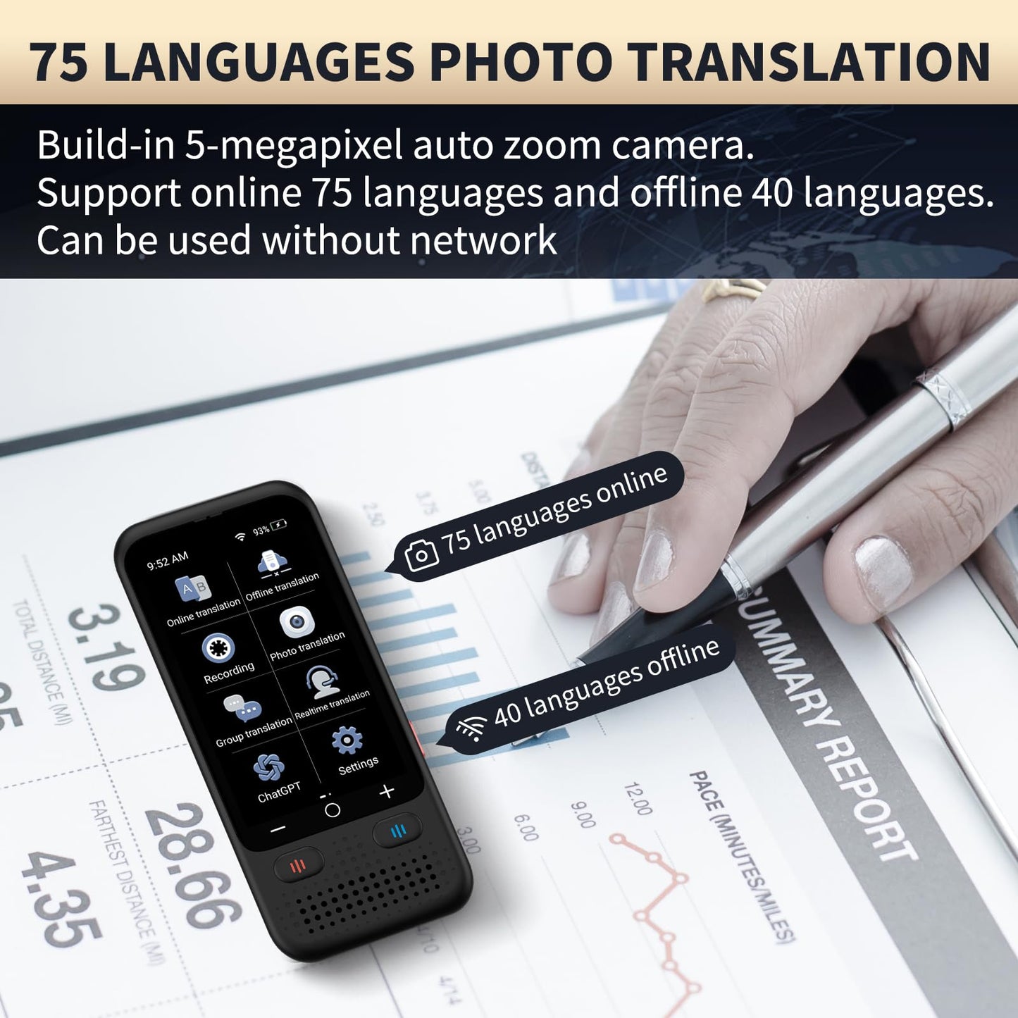 Language Translator Device, Upgraded ChatGpt AI Translator No WiFi Needed, 150+ Languages Two Way Real-Time Voice Translation, Offline&Recording&Photo Translation for Travel Business Learning