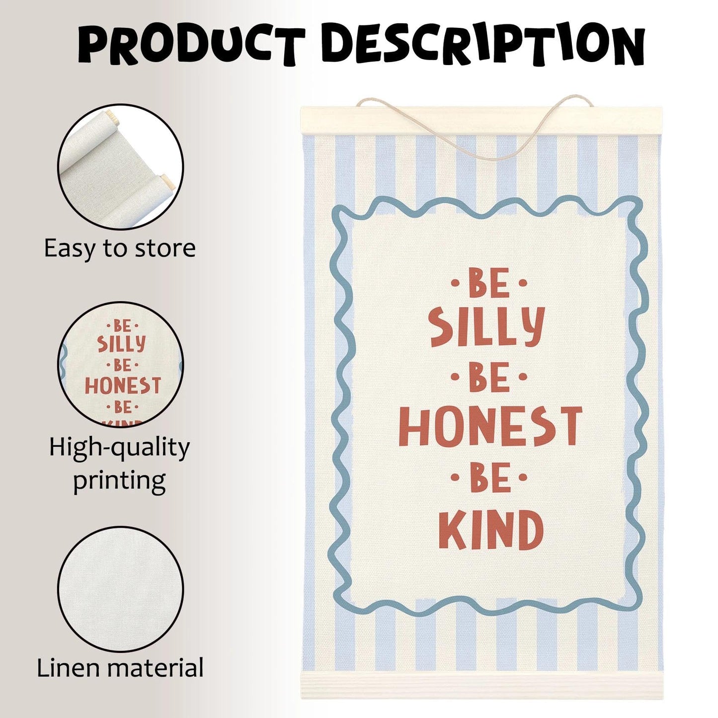 LKETW Inspirational Kids Room Poster Hanger Frame 12x16 Inch, Be Silly Honest Kind Positive Wall Art Posters for Classroom, Motivational Hanging Banner Decor for Kids Nursery Room Bedroom Playroom