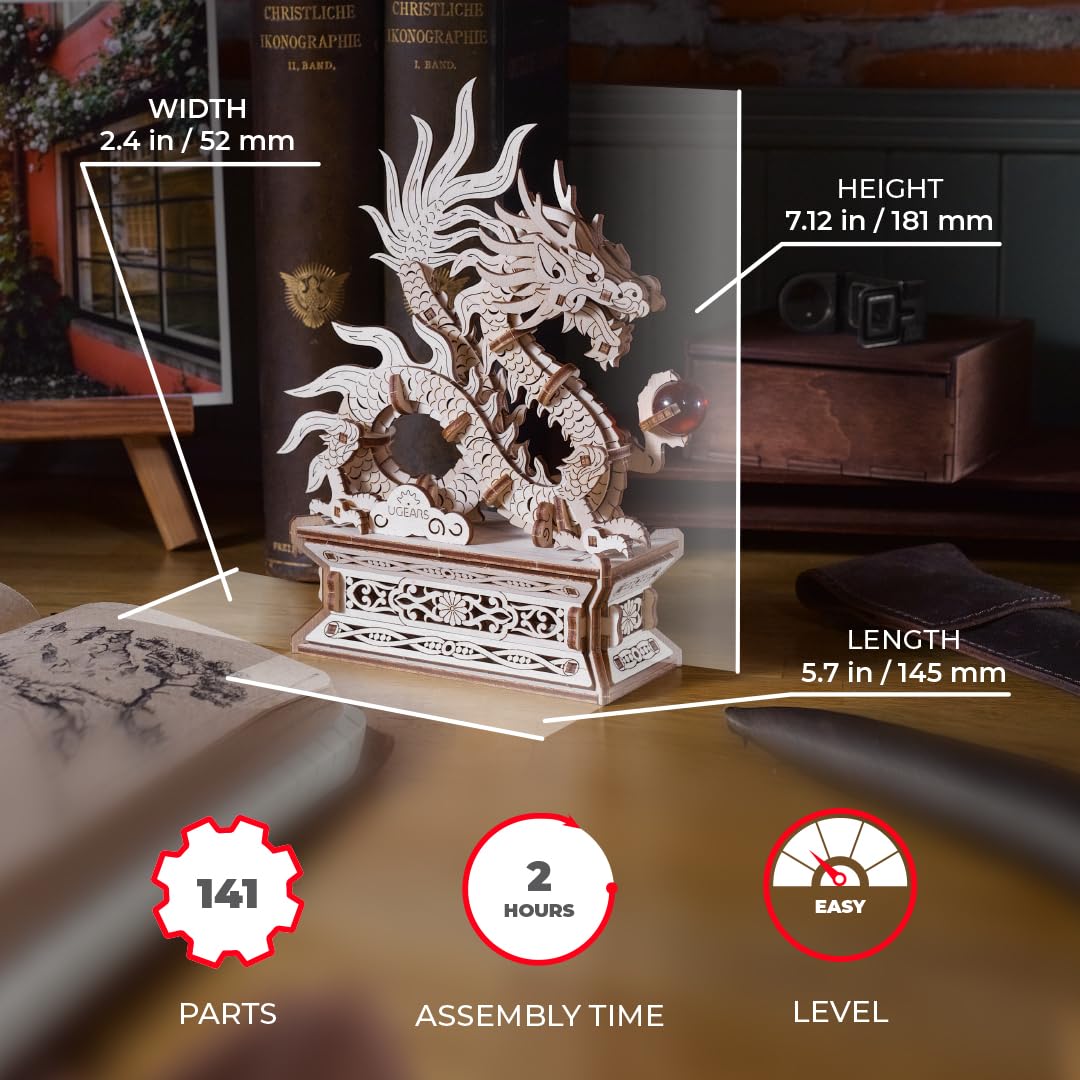 UGEARS Wood Dragon 3D Puzzle – 3D Wooden Puzzles for Adults, Wooden Models for Adults to Build, Mechanical Puzzle Box with Hidden Compartment, DIY Model Kit, Brain Teaser, Unique Chinese Dragon Gift