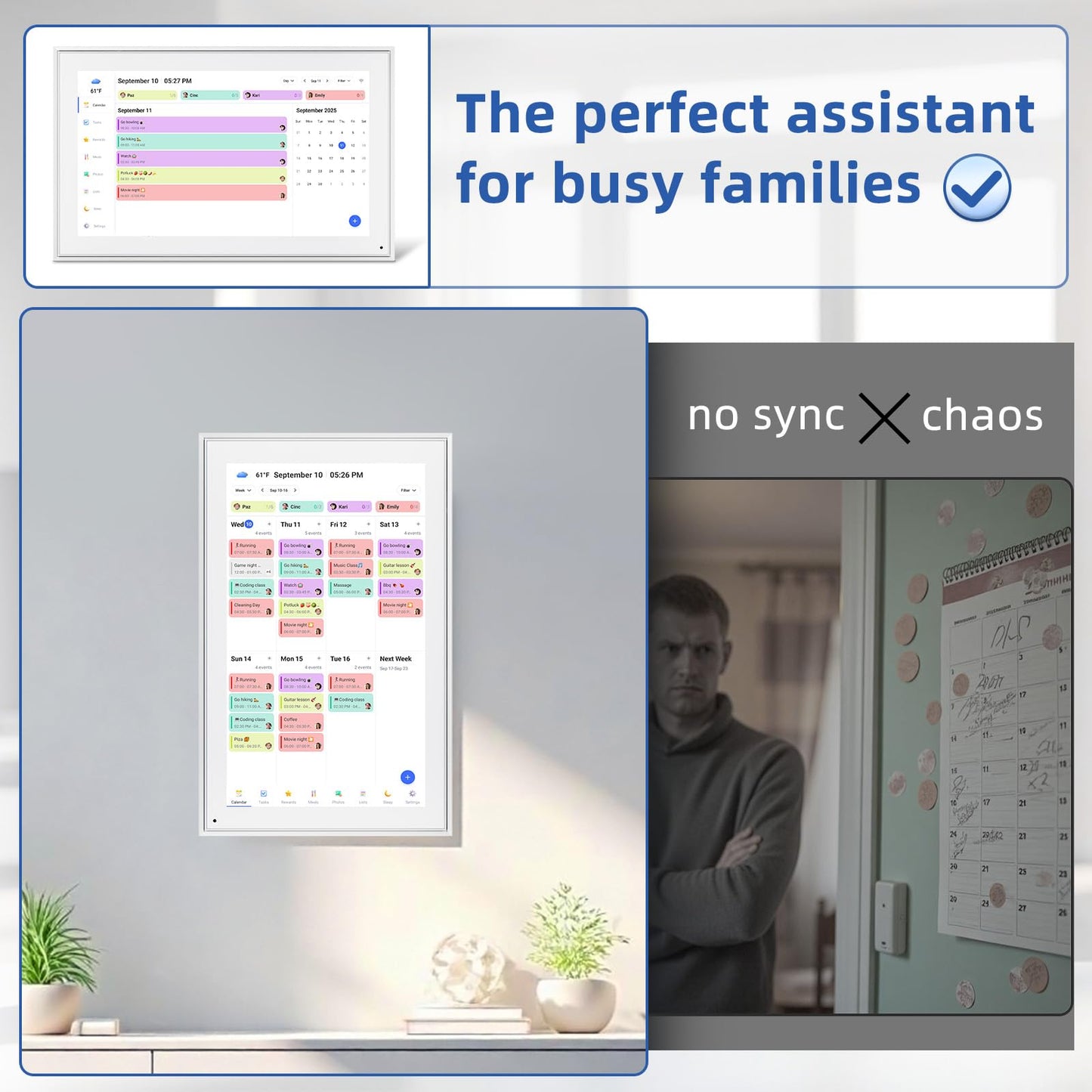 21.5 Inch Digital Calendar Wall Touch Screen, Smart Electronic Calendar with Digital Photo Frame, Family Planner & Chore Chart Reward System, Sync Google iCloud Outlook, Gift for Mom Women