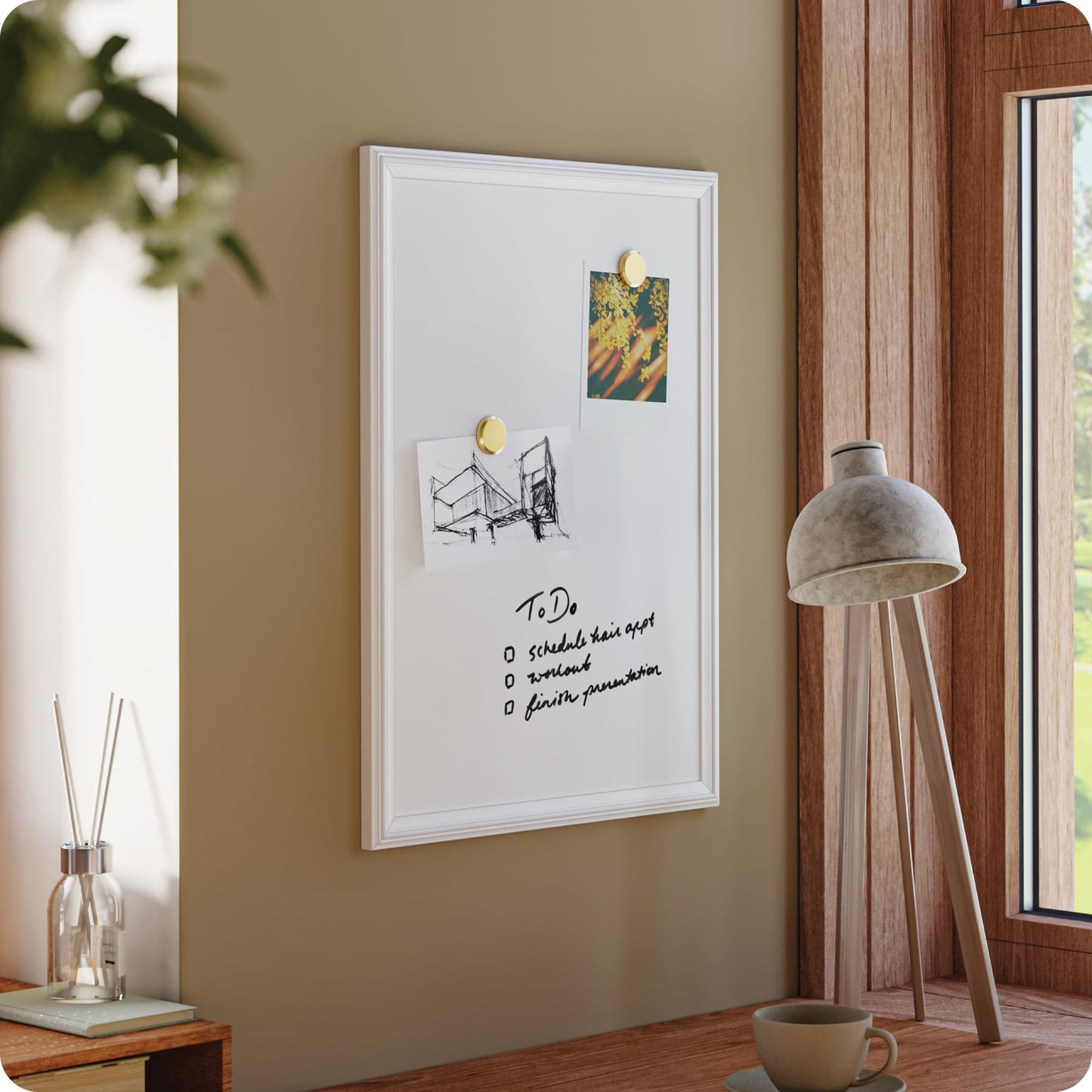 U Brands Farmhouse Magnetic Dry Erase Board White Board, 24" x 18", White Wood Style Frame, Includes 2 Magnets