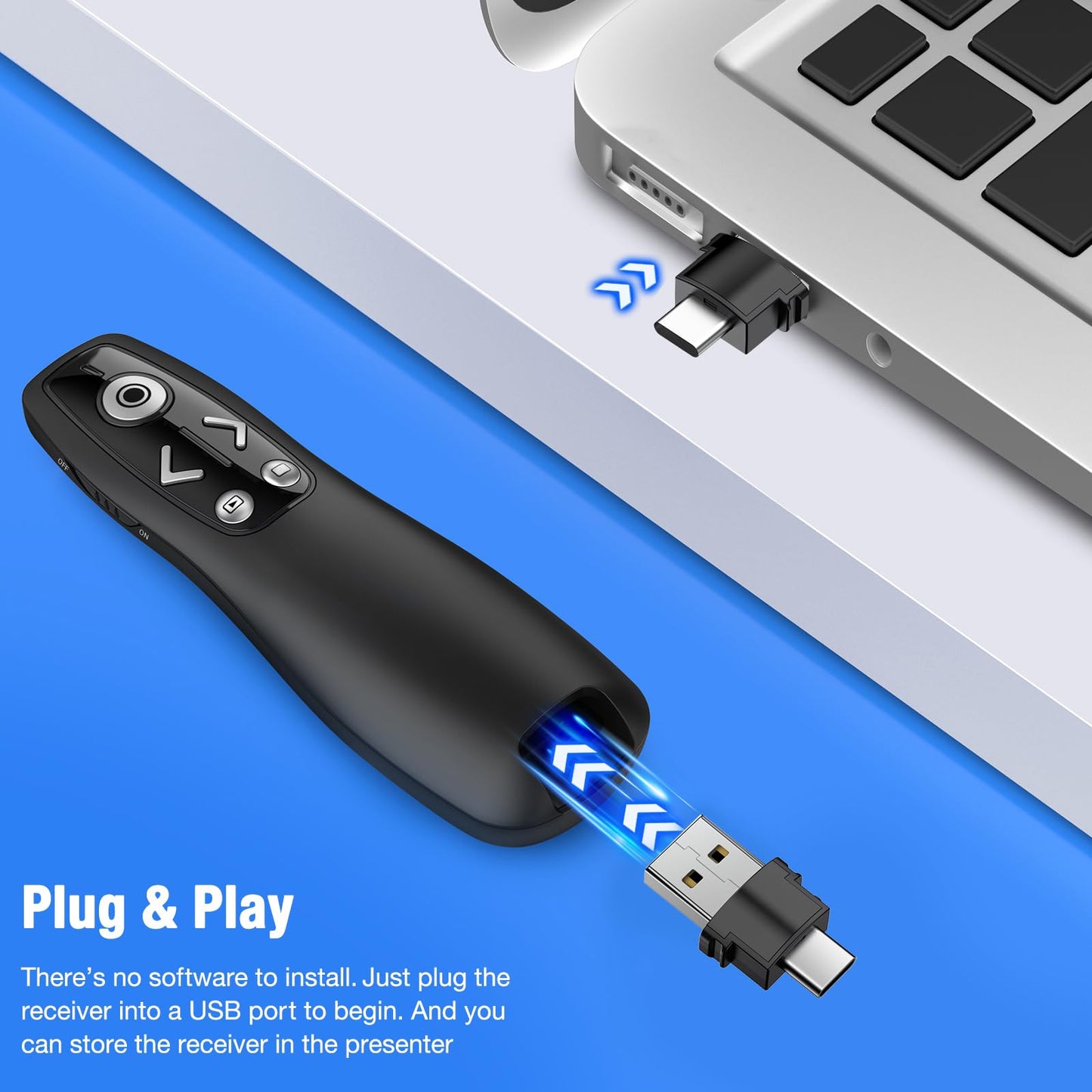 ELISWEEN Wireless Presenter with Carry Case, Presentation Clicker with Protective Storage Bag, Presentation Remote for Powerpoint, Mac, Computer, Laptop