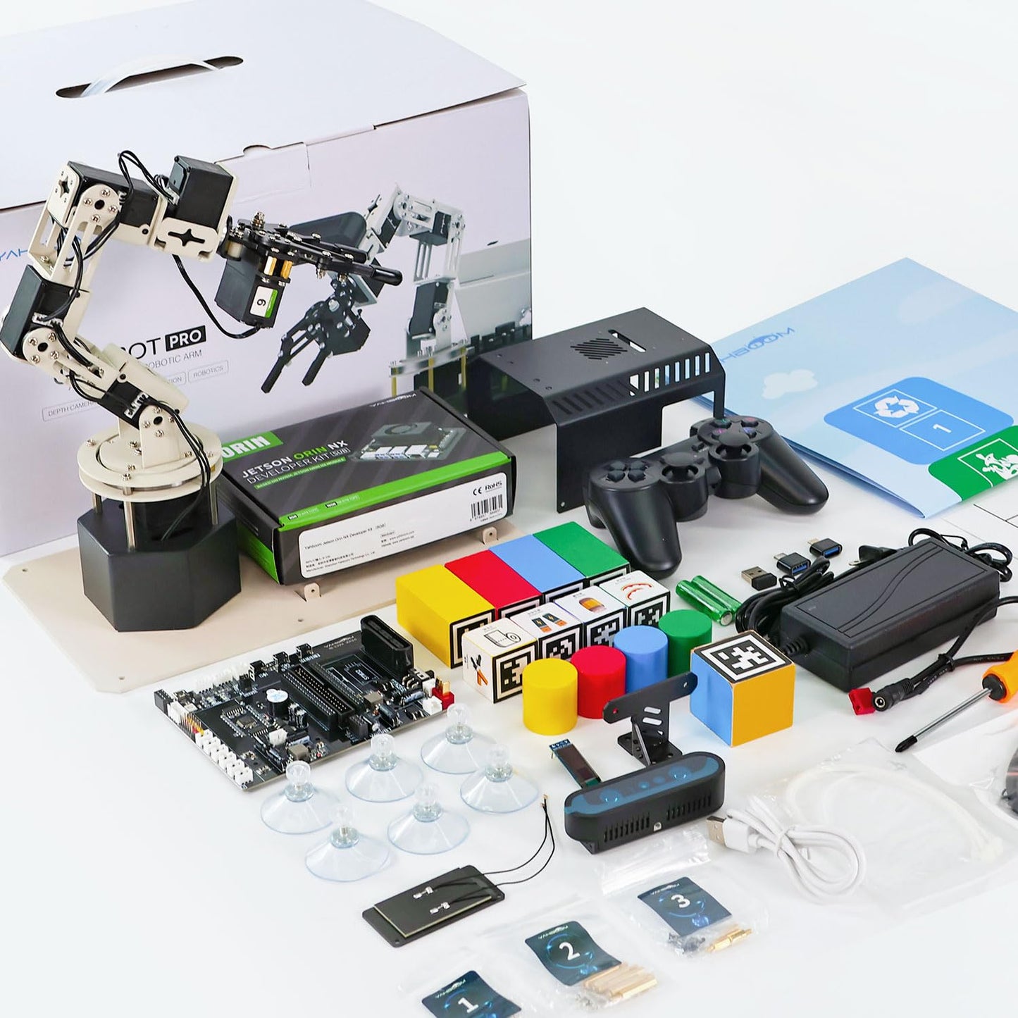 Yahboom 6DOF Program Robotic Arm Kit 3D Adaptive Gripping, Supports Large AI Model for Mechanical Engineers Python (Standard-Without Nano 4GB)