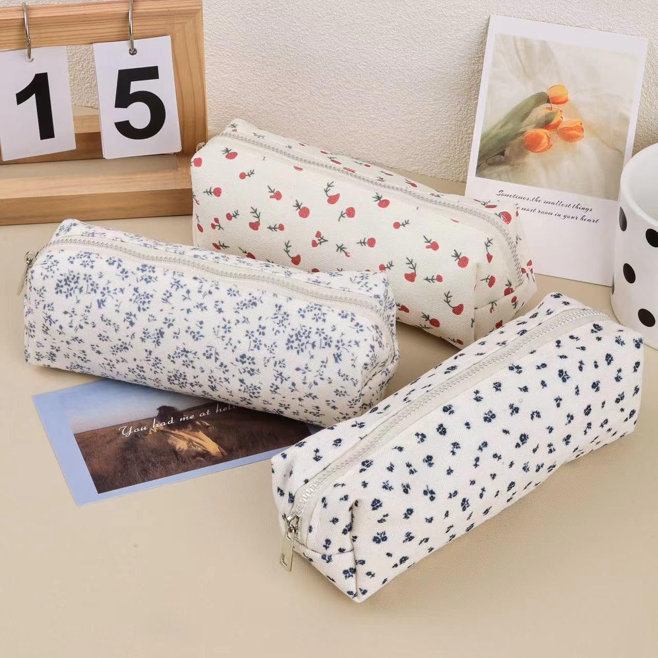 OZAOZ Cute Pencil Case Aesthetic Student Pencil Pouch Coin Pen Pouch Cosmetic Bag Office Stationery Organizer For Kids Teen School (Z-Pink flower)