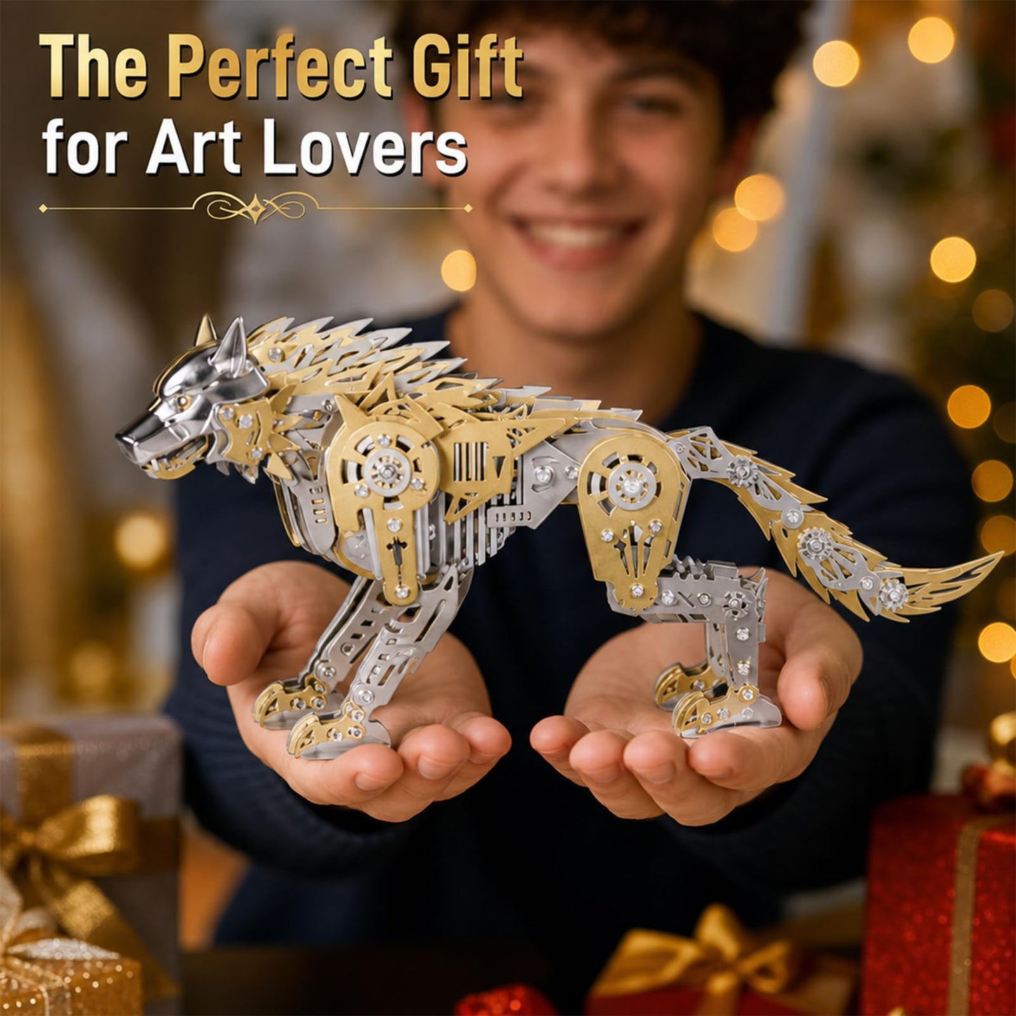 3D Metal Puzzle for Adults,Mechanical Wolf Puzzle Building Set,3D Metal Model Kit, Brain Teaser Puzzles DIY Assembling for Stress Relief - A Collectible Gift for a man (Wolf)