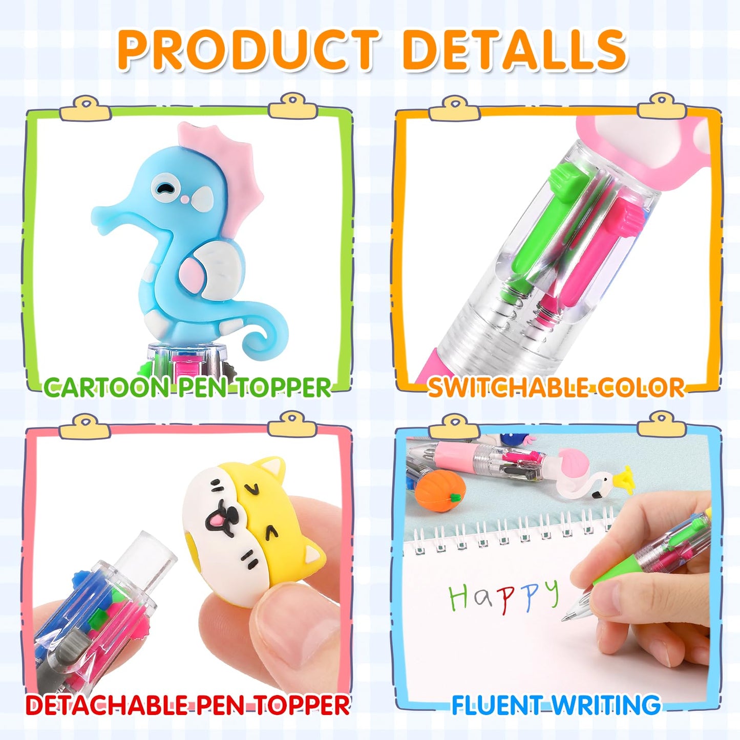 arscniek 40Pcs Multicolor Pen in One, 4-in-1 0.5mm Fine Point Cute Pens, Fun Kawaii Ballpoint Pen for Party Favors, Classroom Prizes, Teacher School Supplies, Bulk Gifts for Students