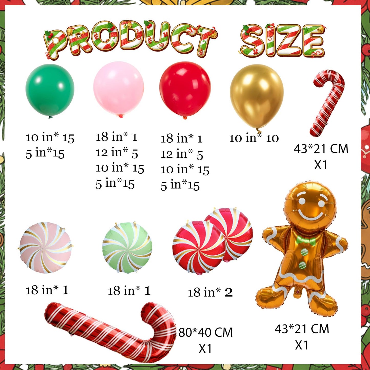Christmas Balloon Garland Arch kit green pink red balloon with Gingerbread Balloon Cane Candy Foil Balloons for Christmas Party Decorations Xmas New Year Birthday Party Supplies globos de navidad