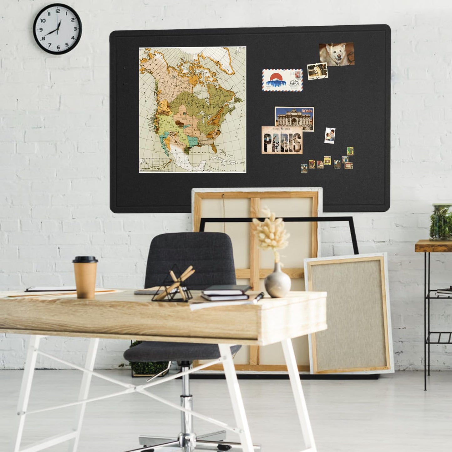 Lightomorrow Large Bulletin Board - 72 x 48 Inches, Decorative Felt Pin Board for Wall - 6' x 4' Foldable Photo Display Board with Self-Adhesive Tape, Includes 20 Push Pins - Black