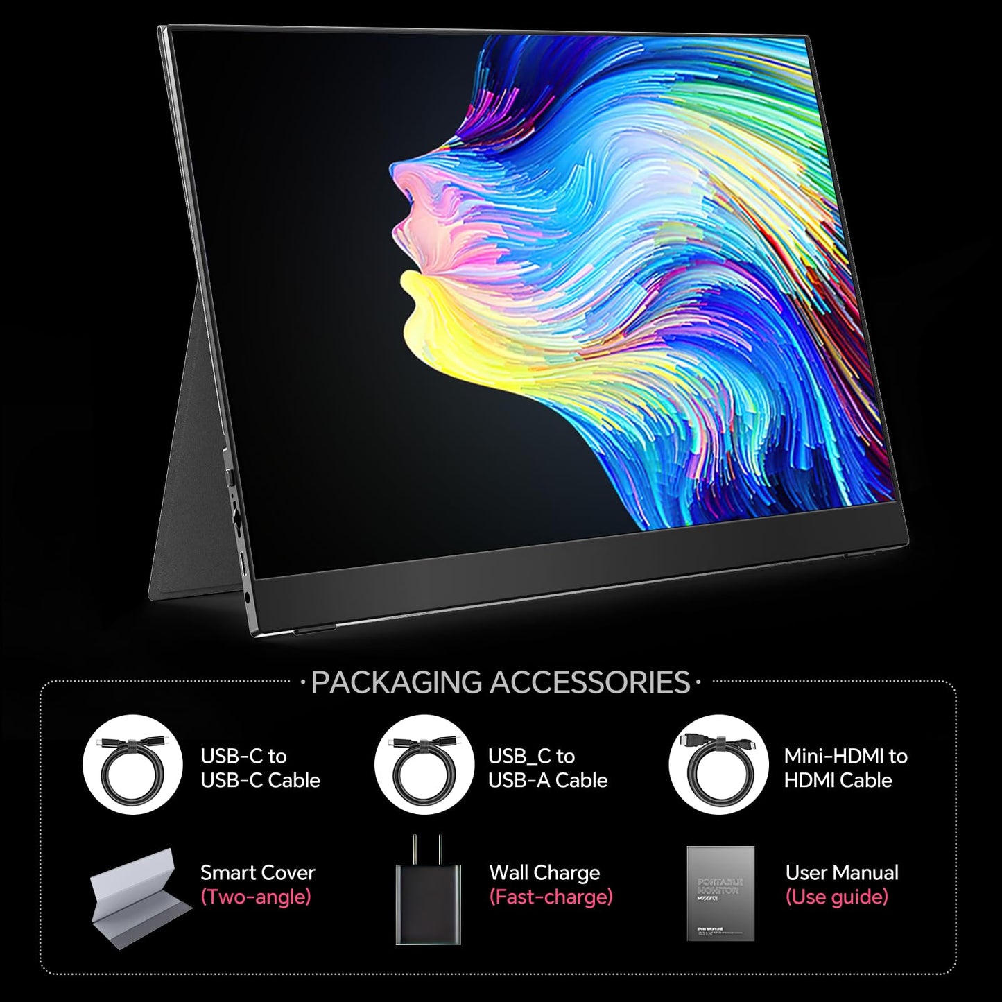 ForHelp True 4K Portable Monitor - 15.6inch UHD 3840×2160 100% sRGB USB-C HDMI External Second Monitor Portable IPS Screen Computer Display with Speakers for Laptop MacBook Switch PS5/4 Xbox