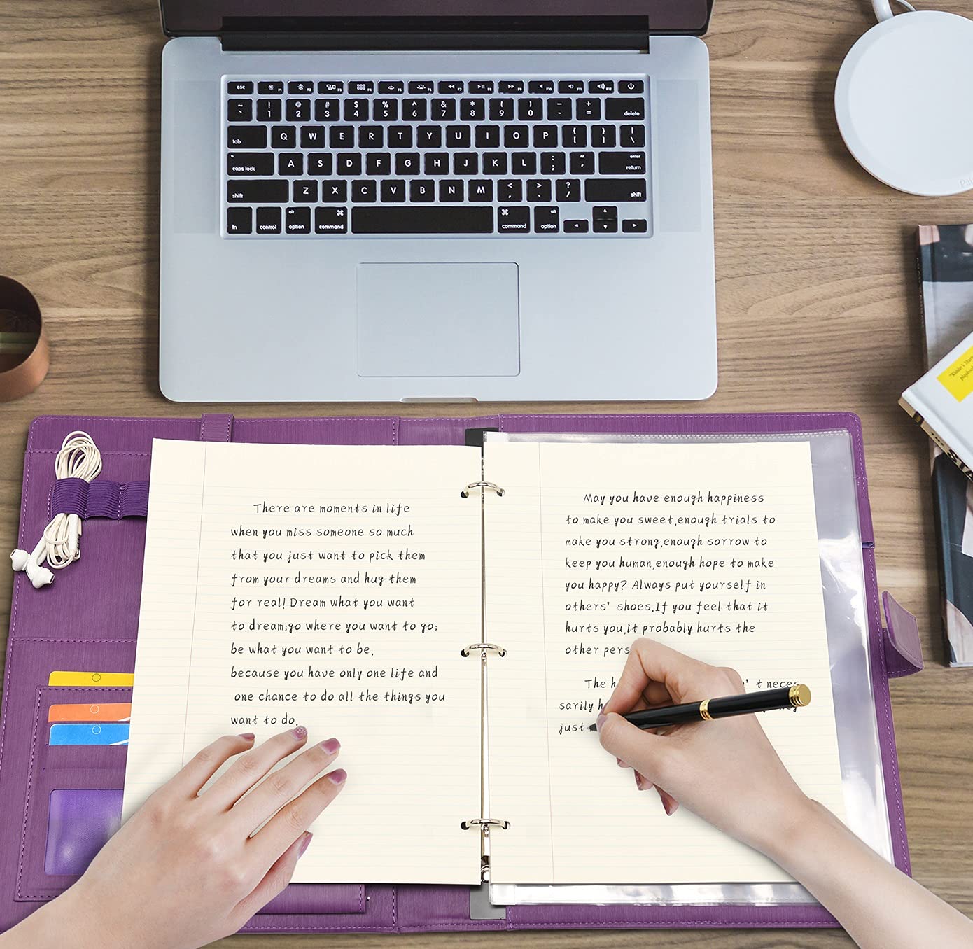 Wonderpool A4 PU Leather Portfolio Holder Ring File Document Case with Removable Binder Clipboard, Multi Pocket and Legal Pad for Business Organizer Interview and Meeting (Purple)