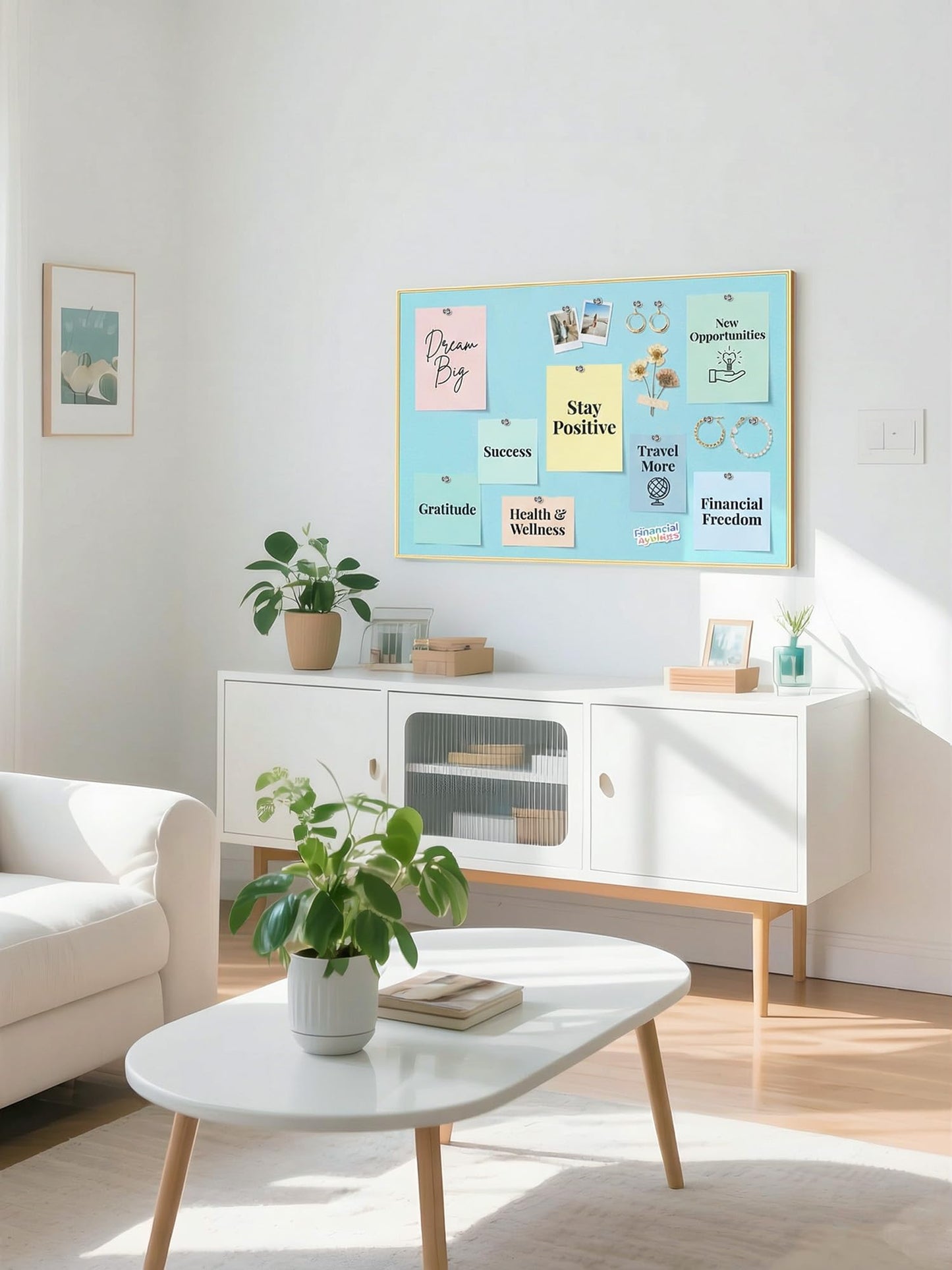 Lightomorrow Bulletin Board 30 x 20 inches, Dark Blue Pin Board, Golden Aluminum Framed Fabric Cork Board with 10 Push Pins