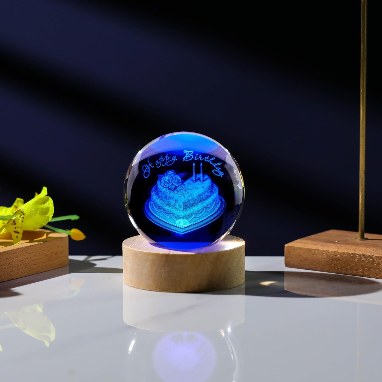 3D Birthday Gifts for Women Crystals Ball 60mm - Birthday Figurines Decor Glass Birthday Cake Figurine Decor Stuff for Best Friend Lovers Mom Dad Keepsake Paperweight
