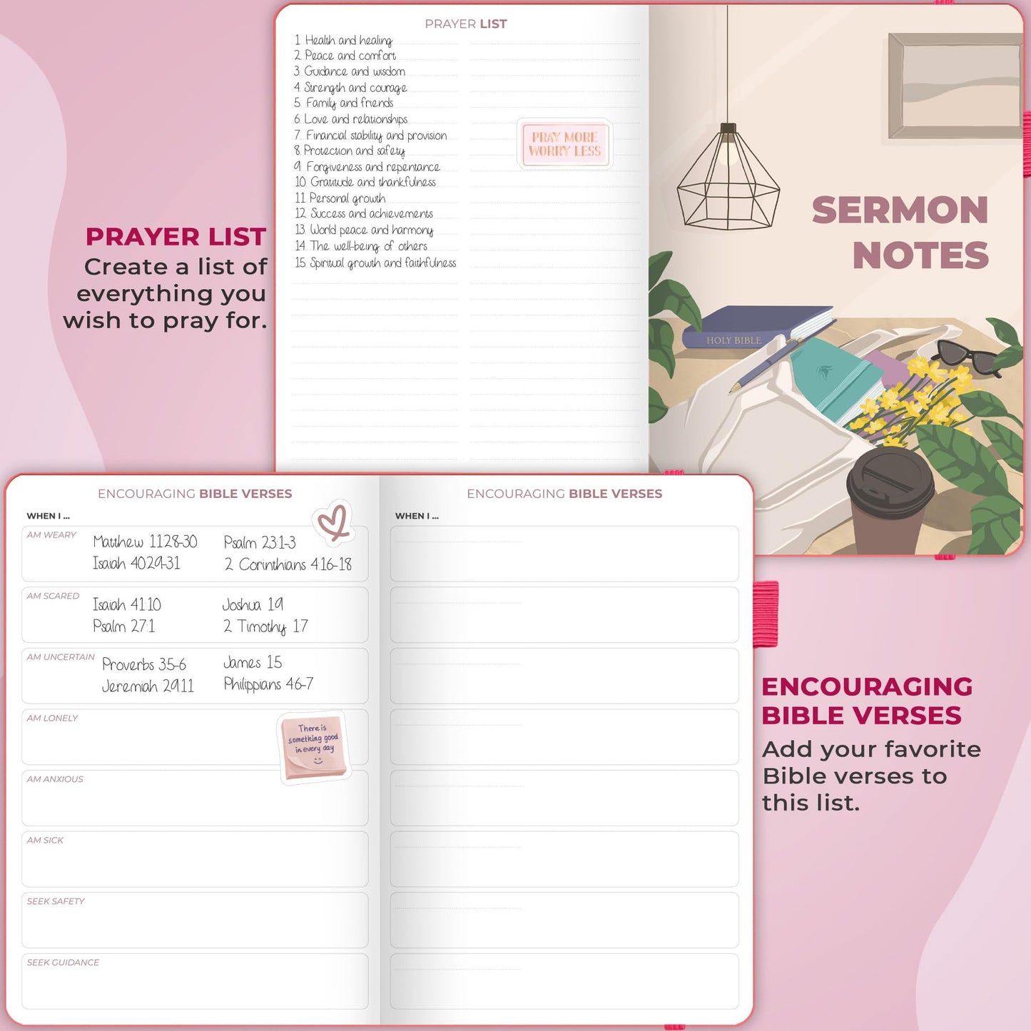 Clever Fox Bible Study Journal – Church Notes Notebook – Note Taking & Journaling Kit – Faith Based Religious Gifts & Accessories (Fuchsia)