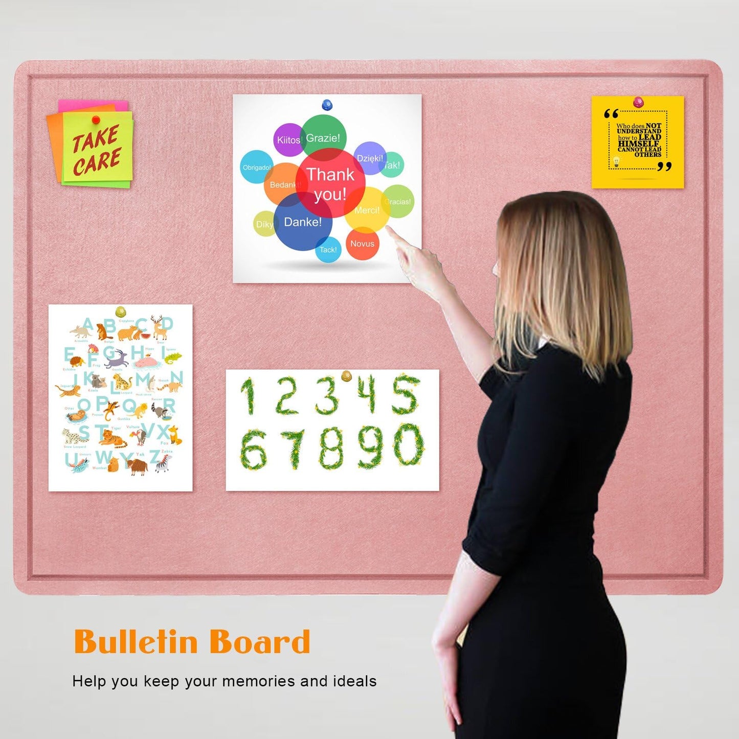 Large Bulletin Board - 60 X 36 inches Decorative Felt Pin Board - 5' x 3' Cork Board Alternative for Wall - Foldable Photo Board Self-Adhesive Vision Board Prayer Board with 30 Pushpins - Pink