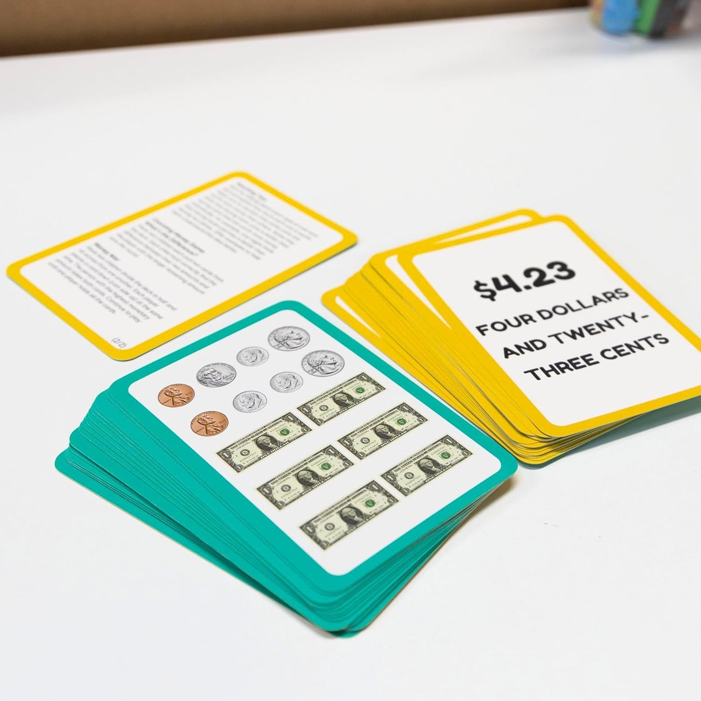 Addition and Subtraction Flash Cards Set for Parents, Educators, Self Study Math Learning Educational Cards - 35 Cards + 1 Instruction Card per Set - 2 Sets (Time & Money)