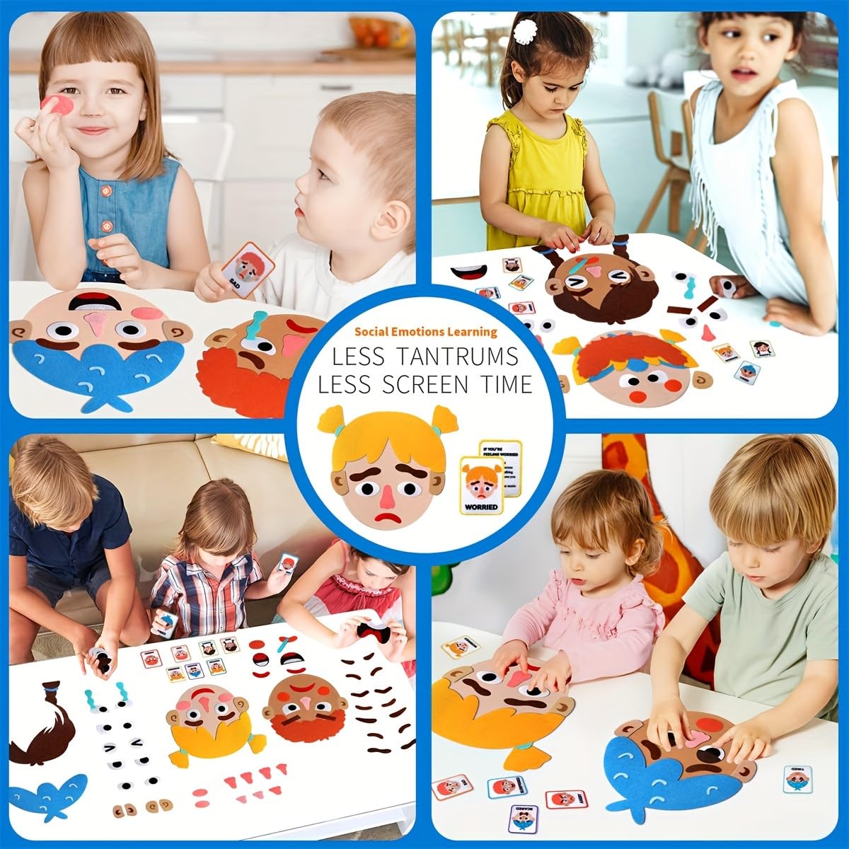 WOBOX 83 Pcs Children's Felt Expression Face DIY Activity Toy, Children's Social Emotional Learning Activity Expression Board Emotional Expression, Educational Puzzle Game Early Education