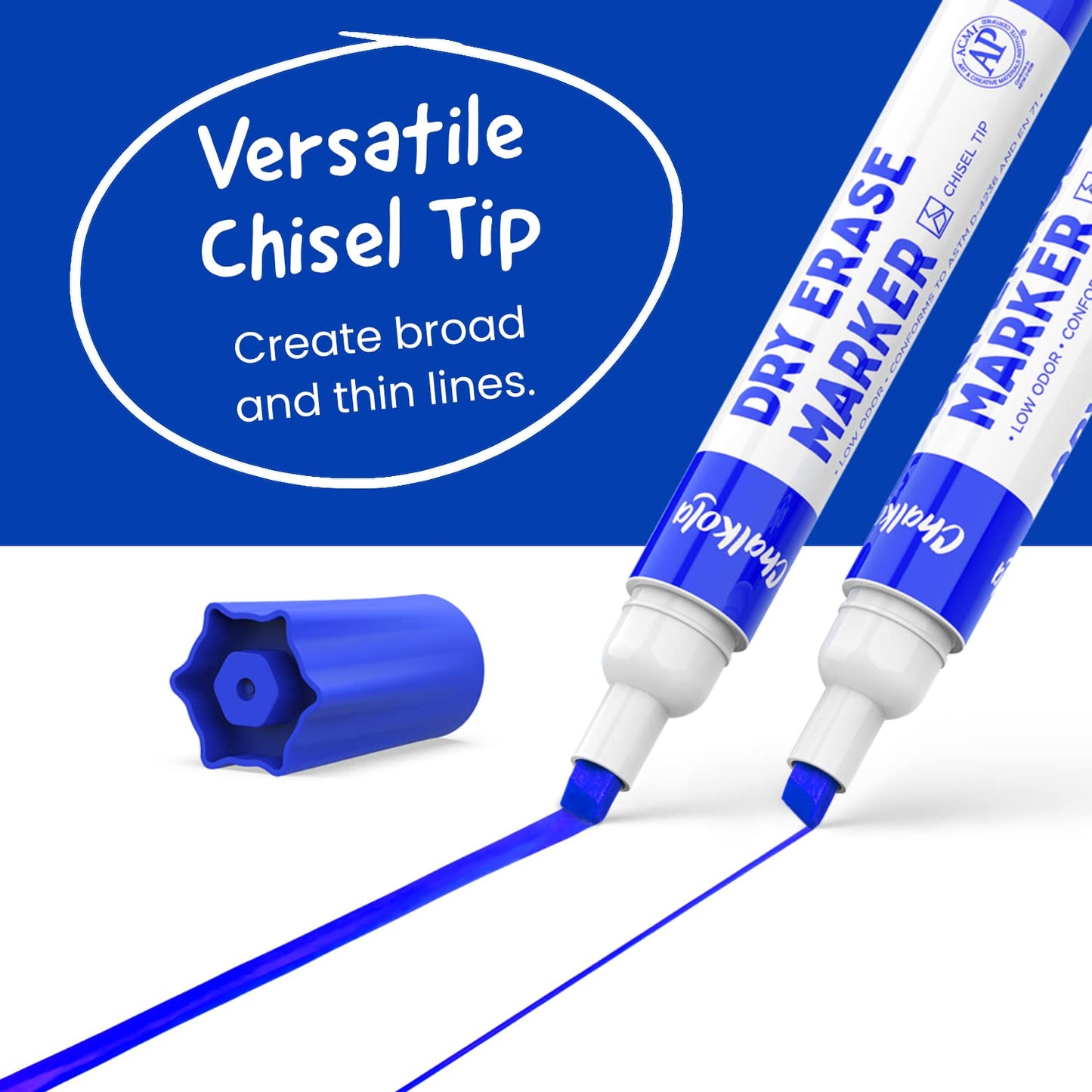 Chalkola 60 Blue Dry Erase Markers Bulk Pack, Blue Chisel Point White Dry Erase Pens - Low Odor Whiteboard Markers for Kids, Home, Office, Back to School Supplies